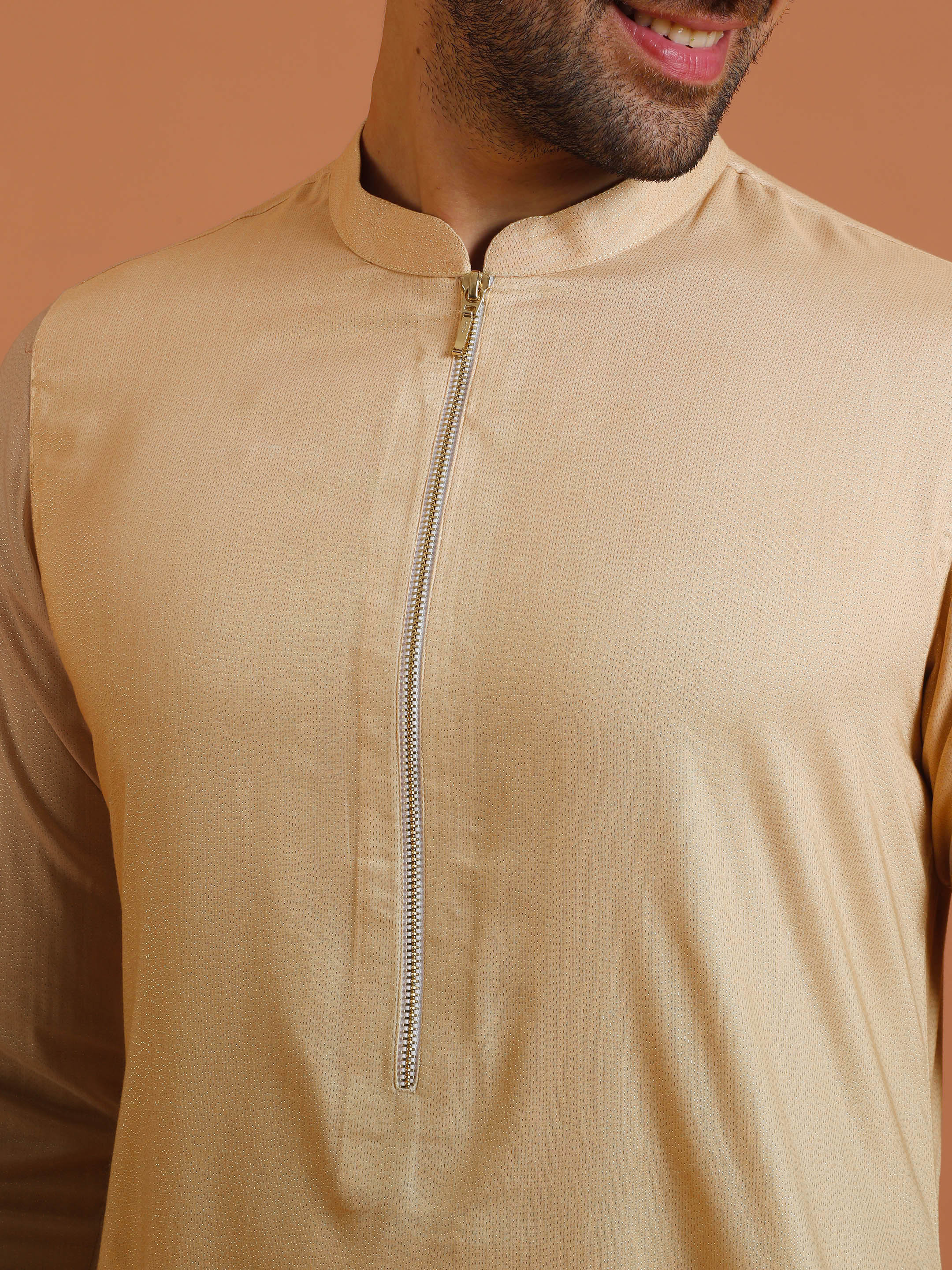 Beige Ombre Kurta with Zip Set - Image 5