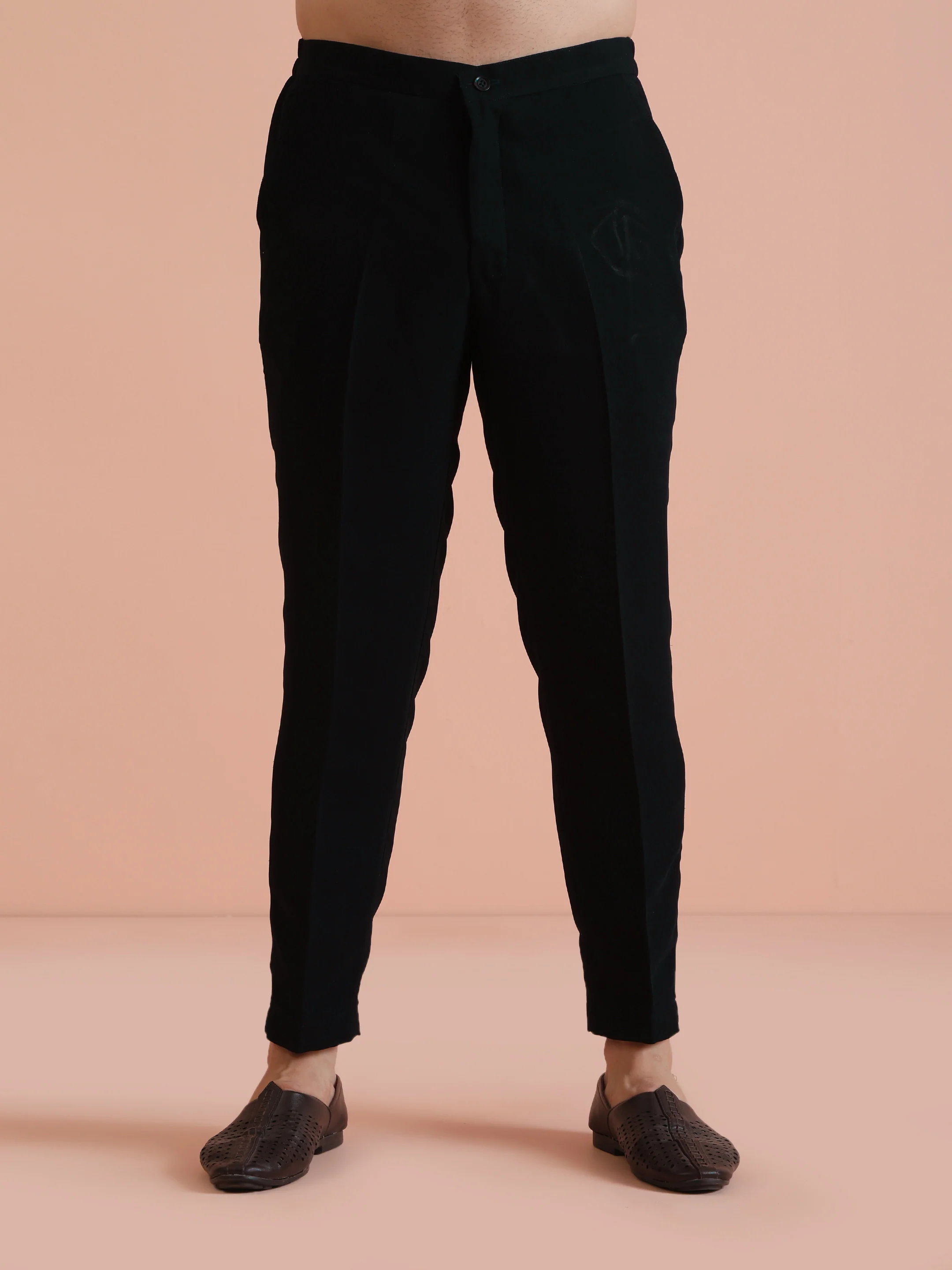 Black Blended Solid Trouser