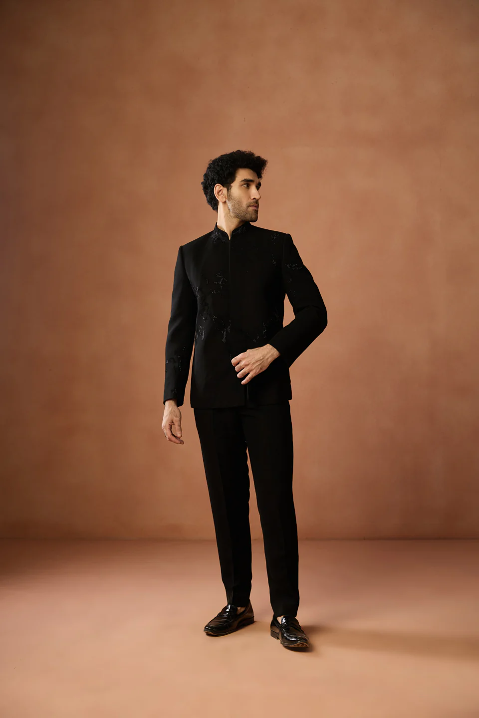 Black Velvet Sequin Bandhgala Jodhpuri Trouser Set - Image 7