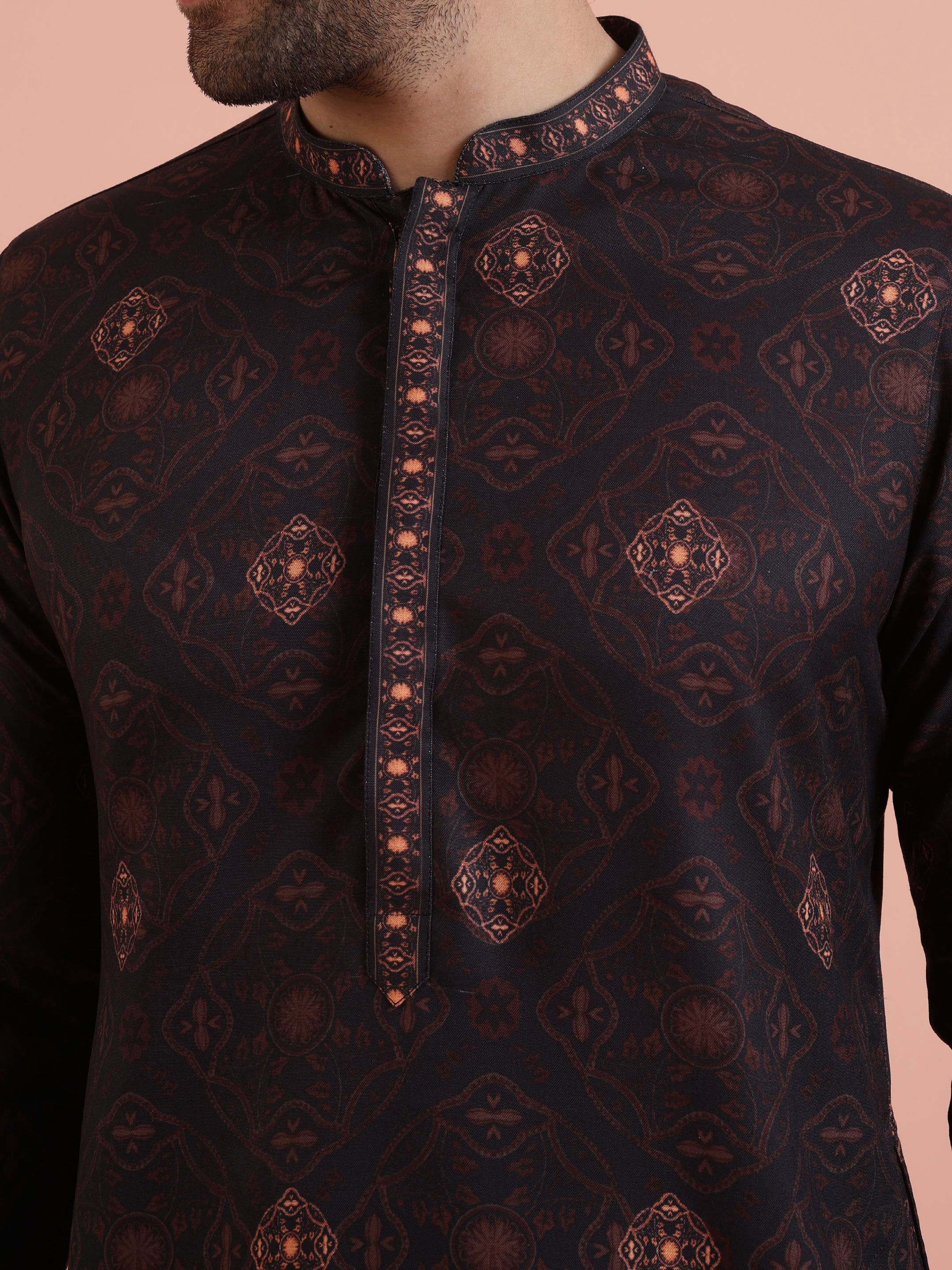 Black Cotton Blend Printed Kurta Trouser Set - Image 6