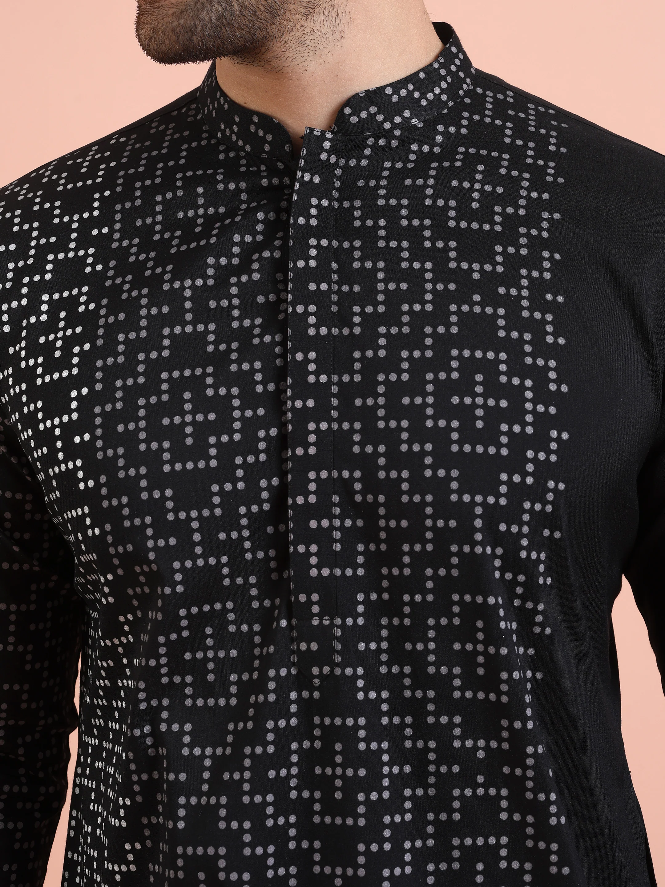 Black Cotton Blend Printed Long Kurta - Image 5