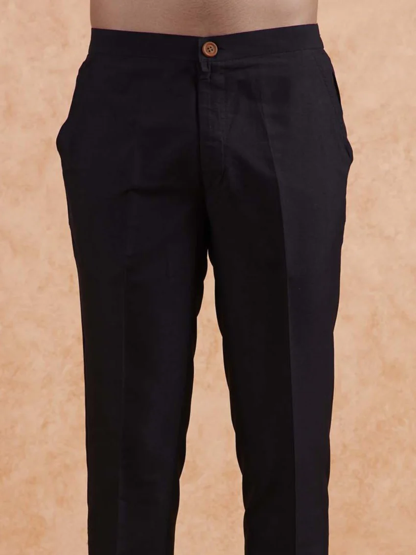 Black Silk Blend Golden Leaf Jacket Kurta Set - Image 8