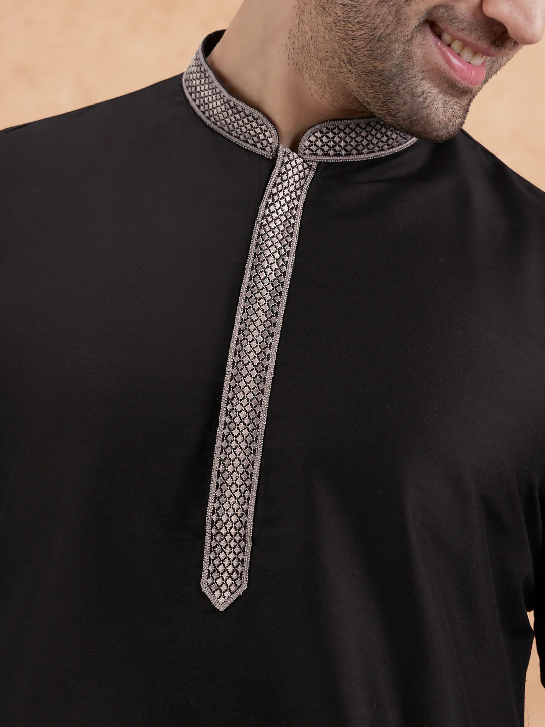 Black Cotton Blend Solid Kurta Patiyala Set - Image 5