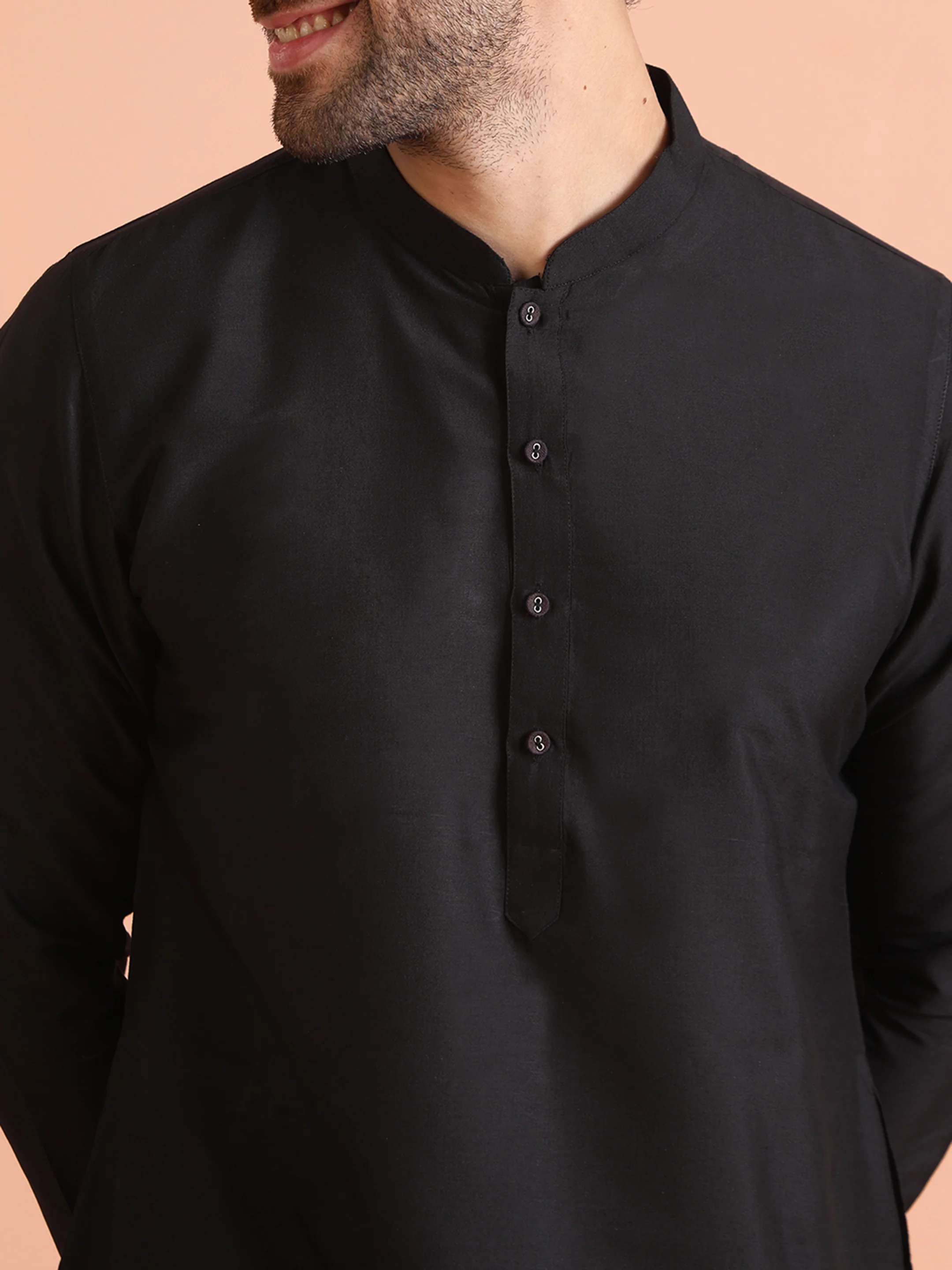 Black Cotton Blend Solid Kurta Patiyala Set - Image 5