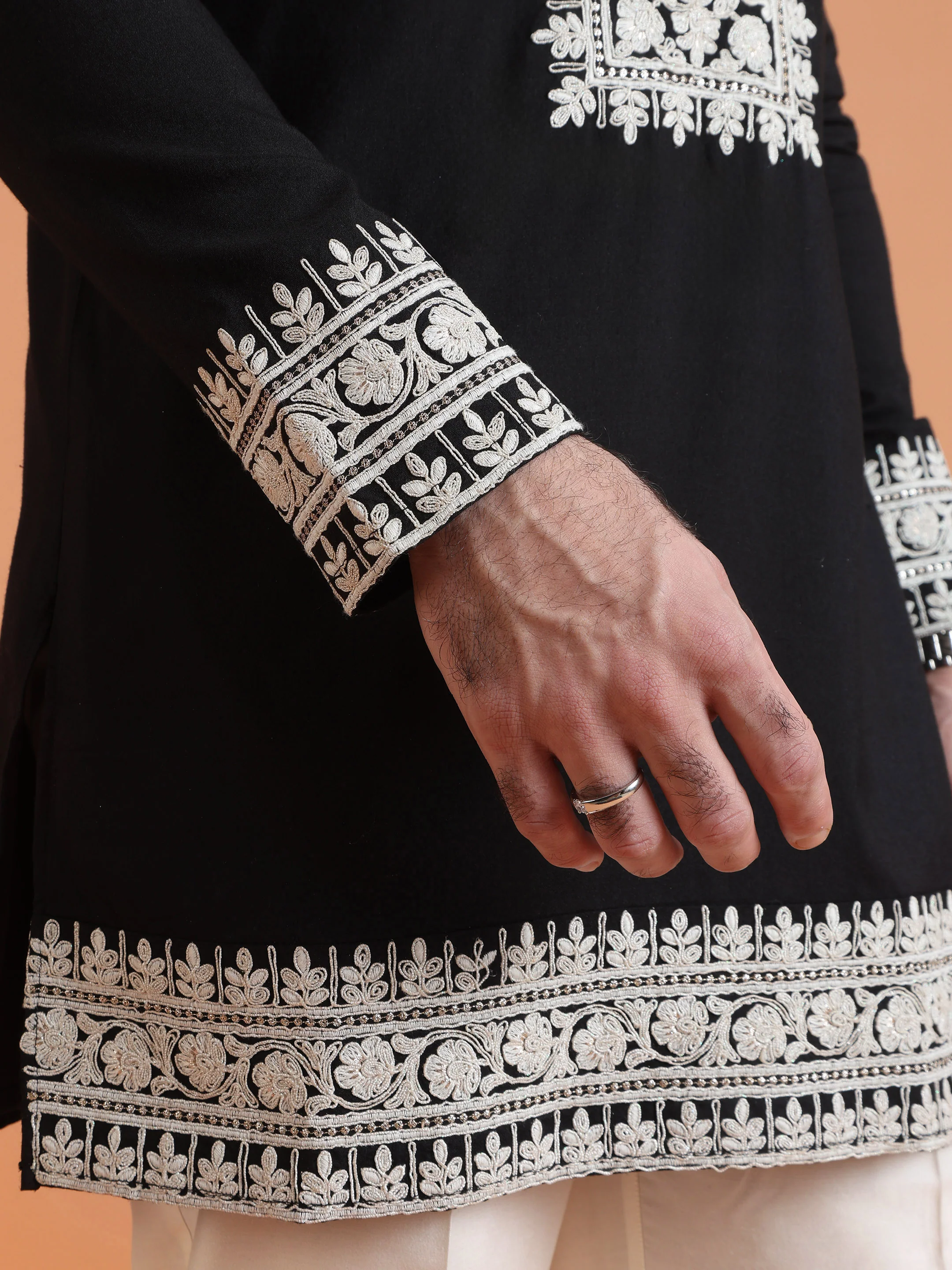 Black Cotton Silk Embroidered Mid Kurta - Image 6