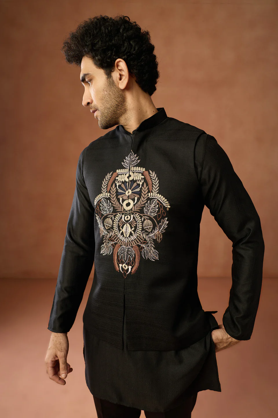 Black Embroidered Mens Jacket