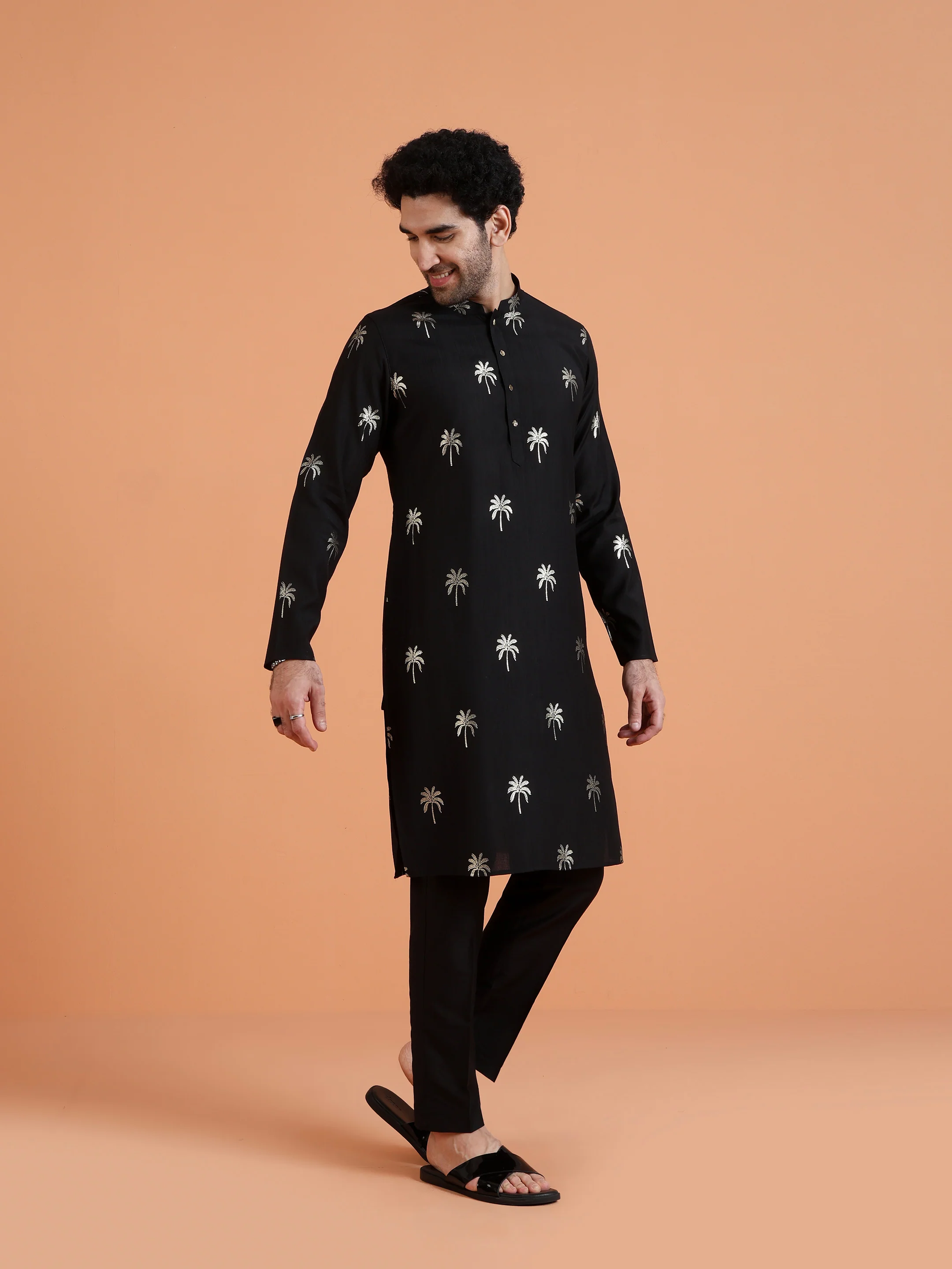 Black Embroidered Kurta Trouser Set- Festive Ethnic Wear