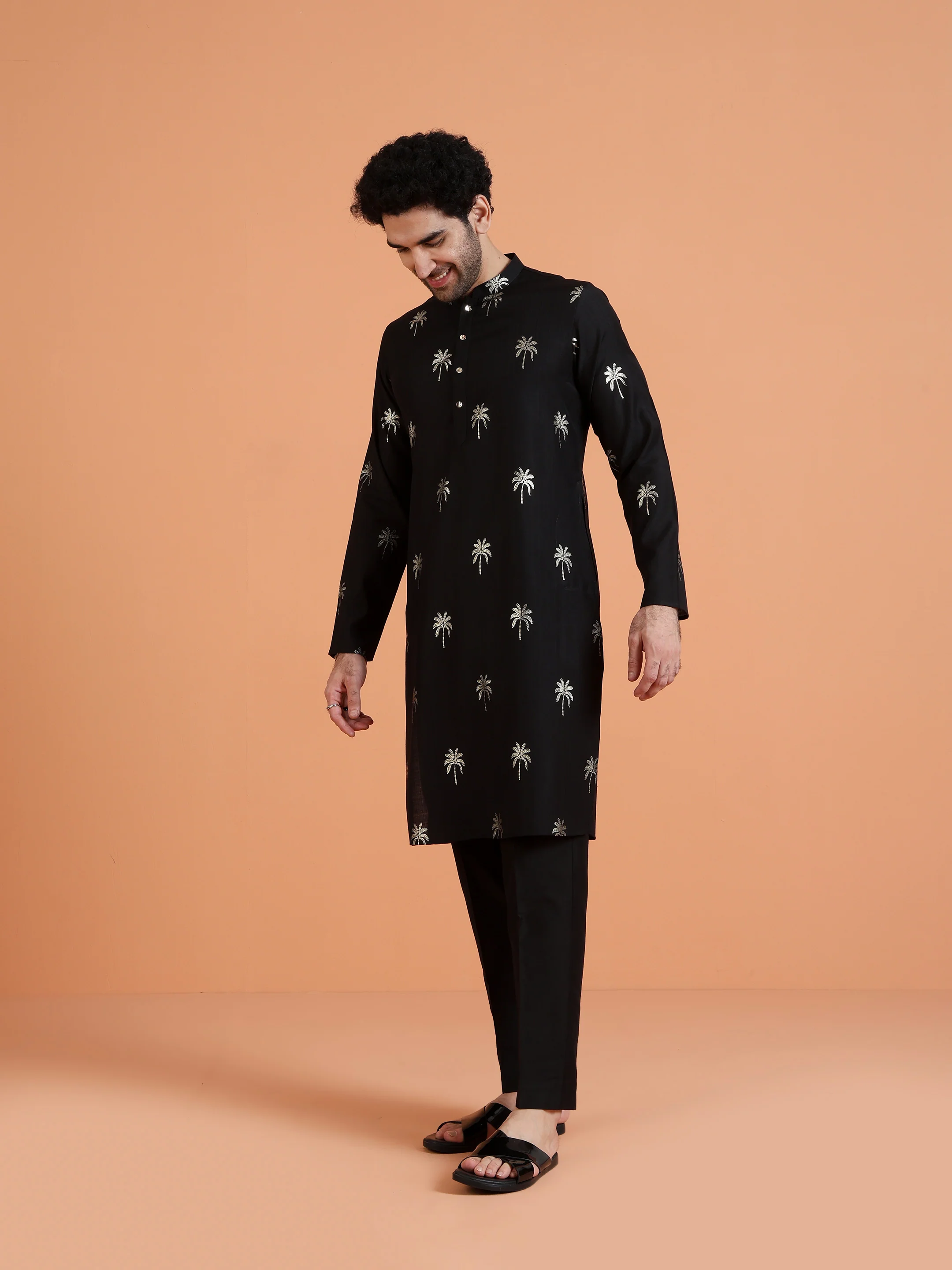 Black Embroidered Kurta Trouser Set- Festive Ethnic Wear - Image 2
