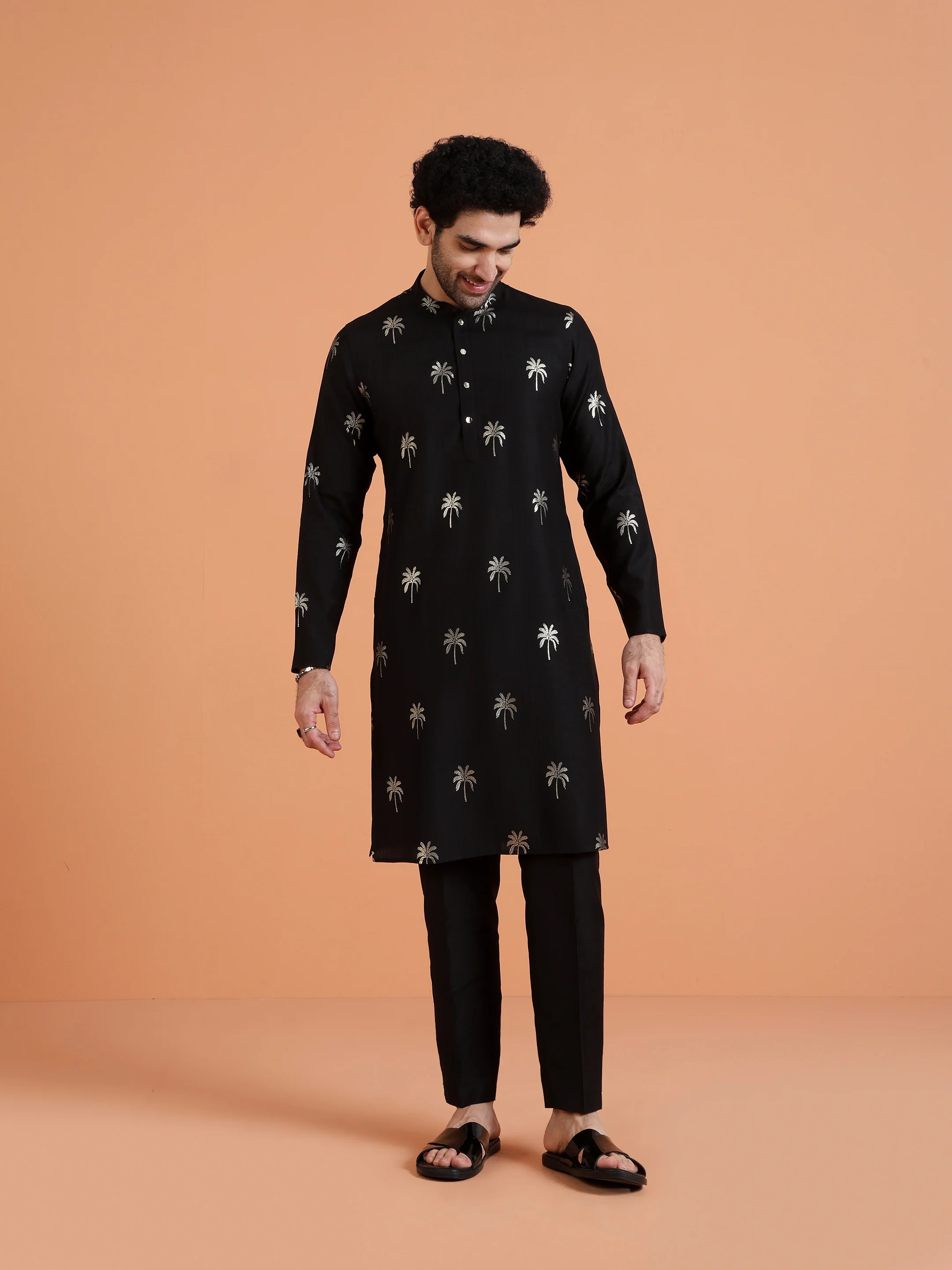 Black Embroidered Kurta Trouser Set- Festive Ethnic Wear - Image 3
