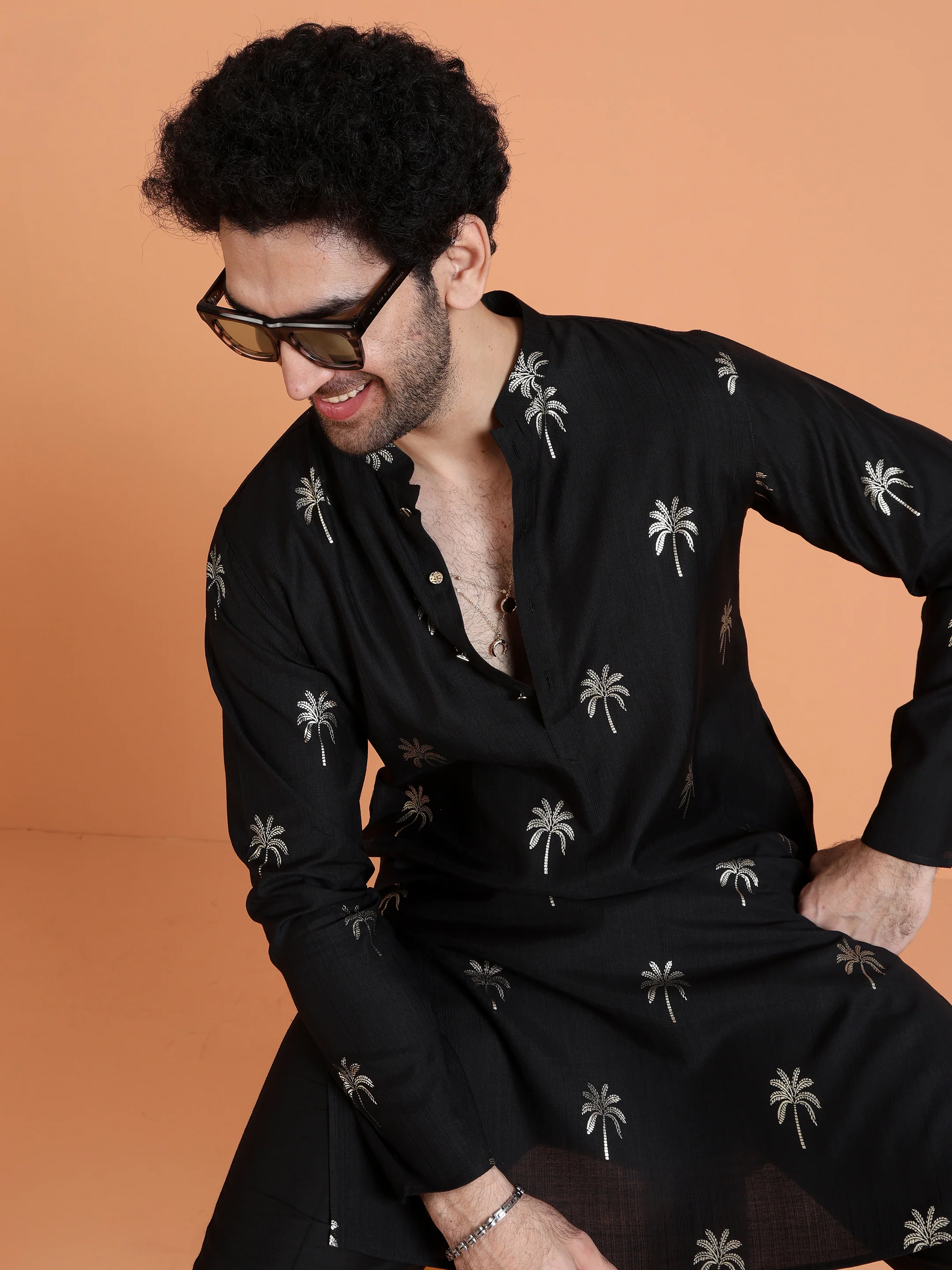 Black Embroidered Kurta Trouser Set- Festive Ethnic Wear - Image 7