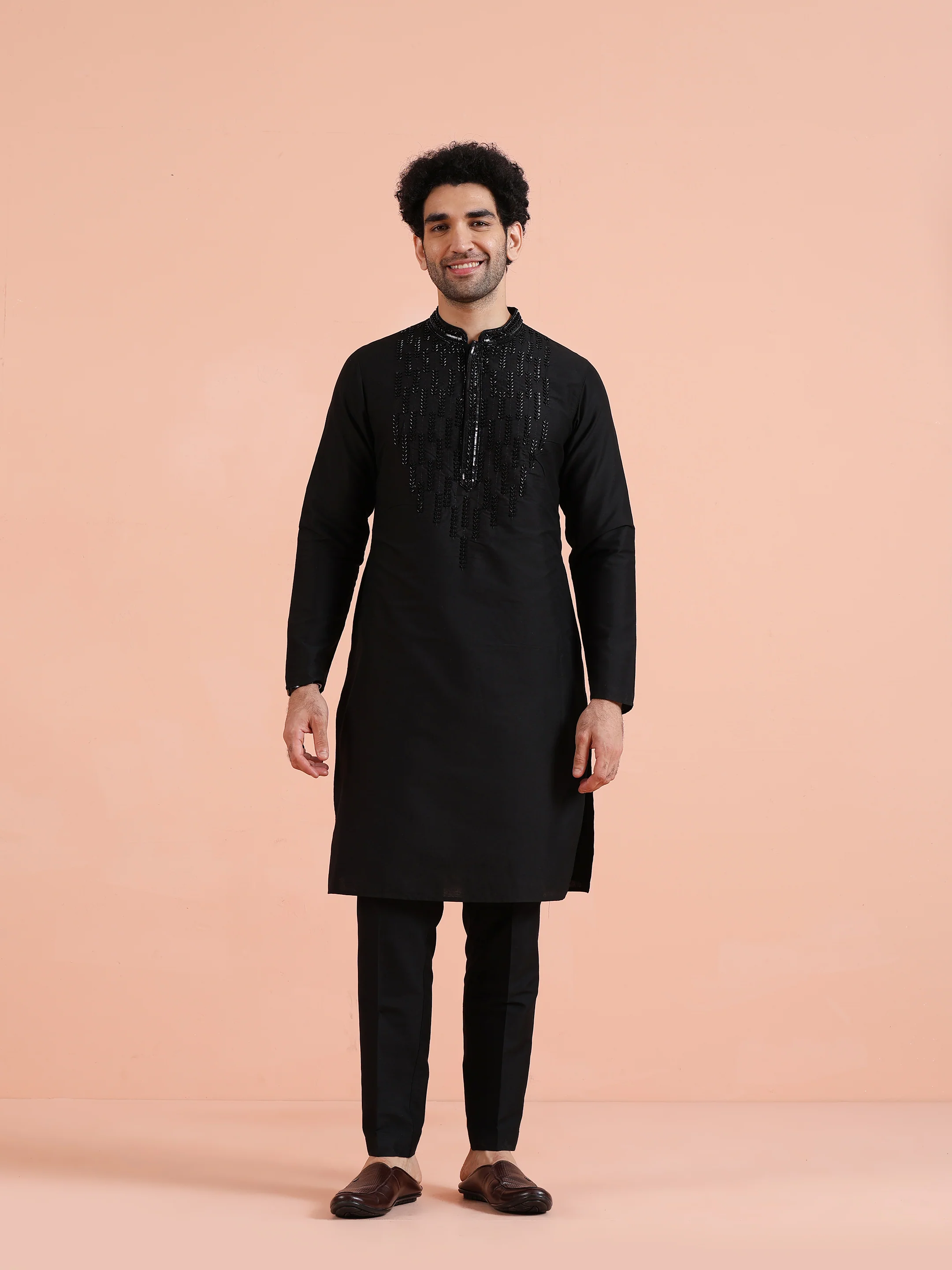 Black Embroidered Kurta Trouser Set - Image 7