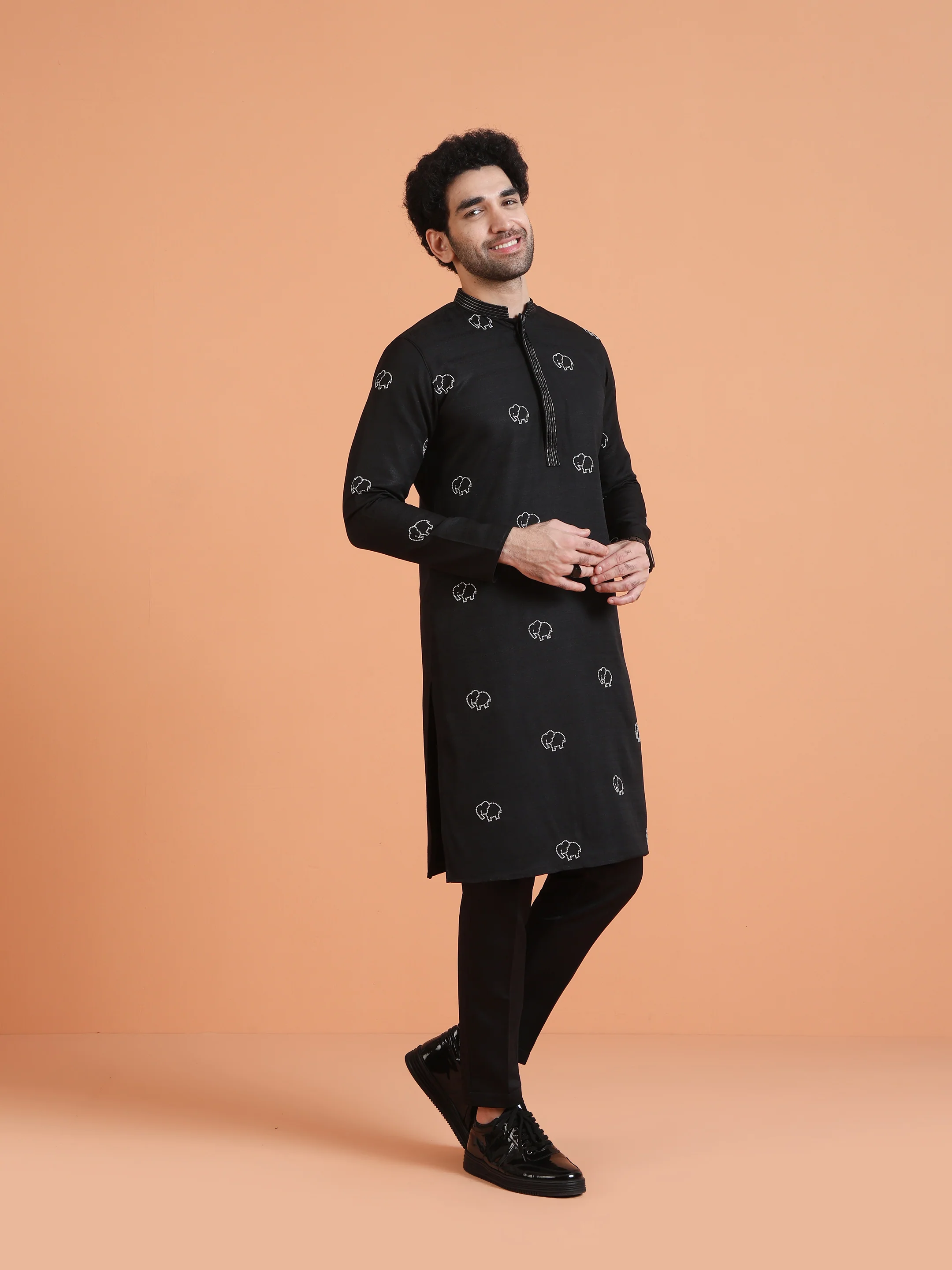 Black Embroidered Kurta with Black Trouser Set