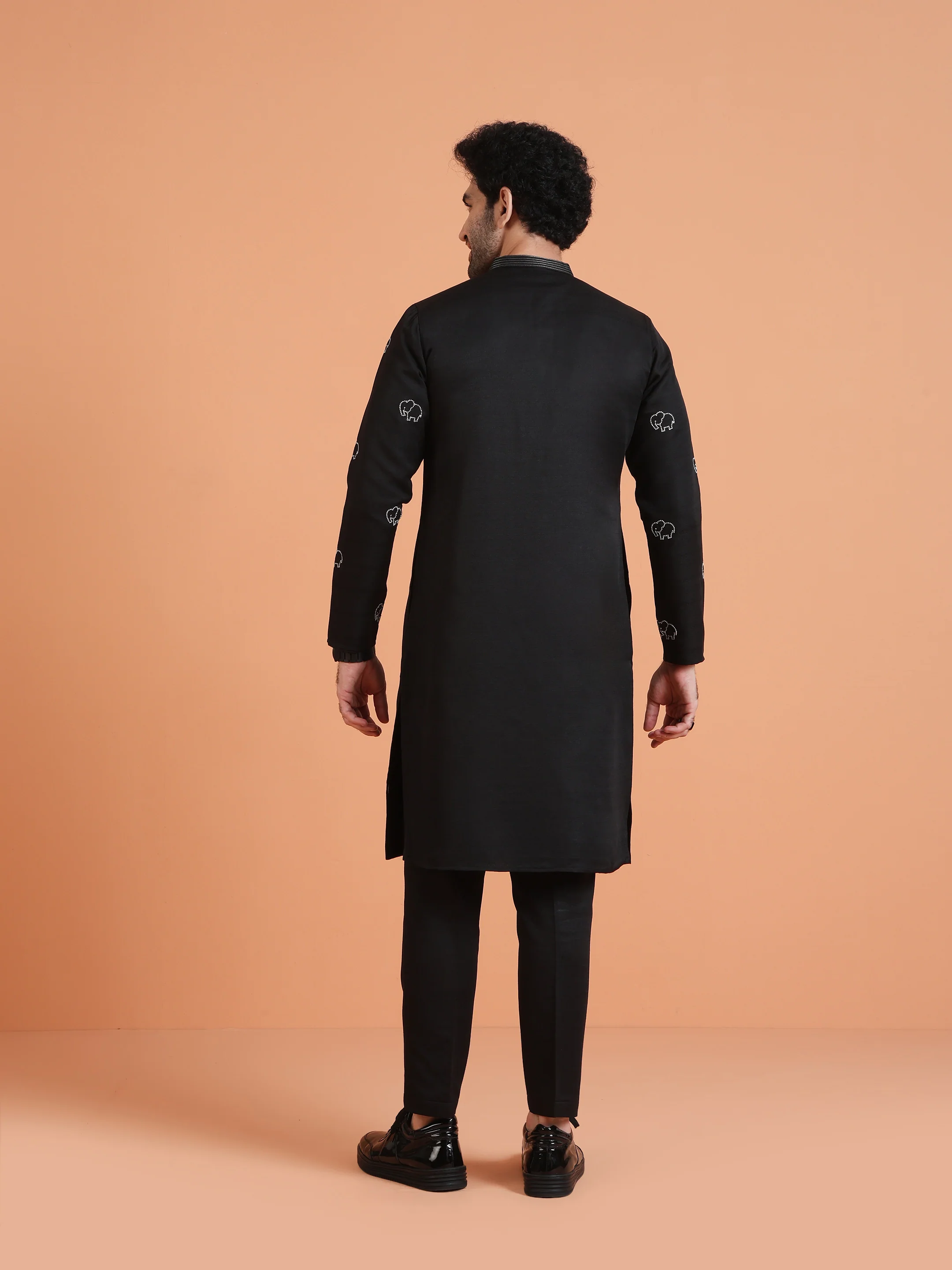 Black Embroidered Kurta with Black Trouser Set - Image 4