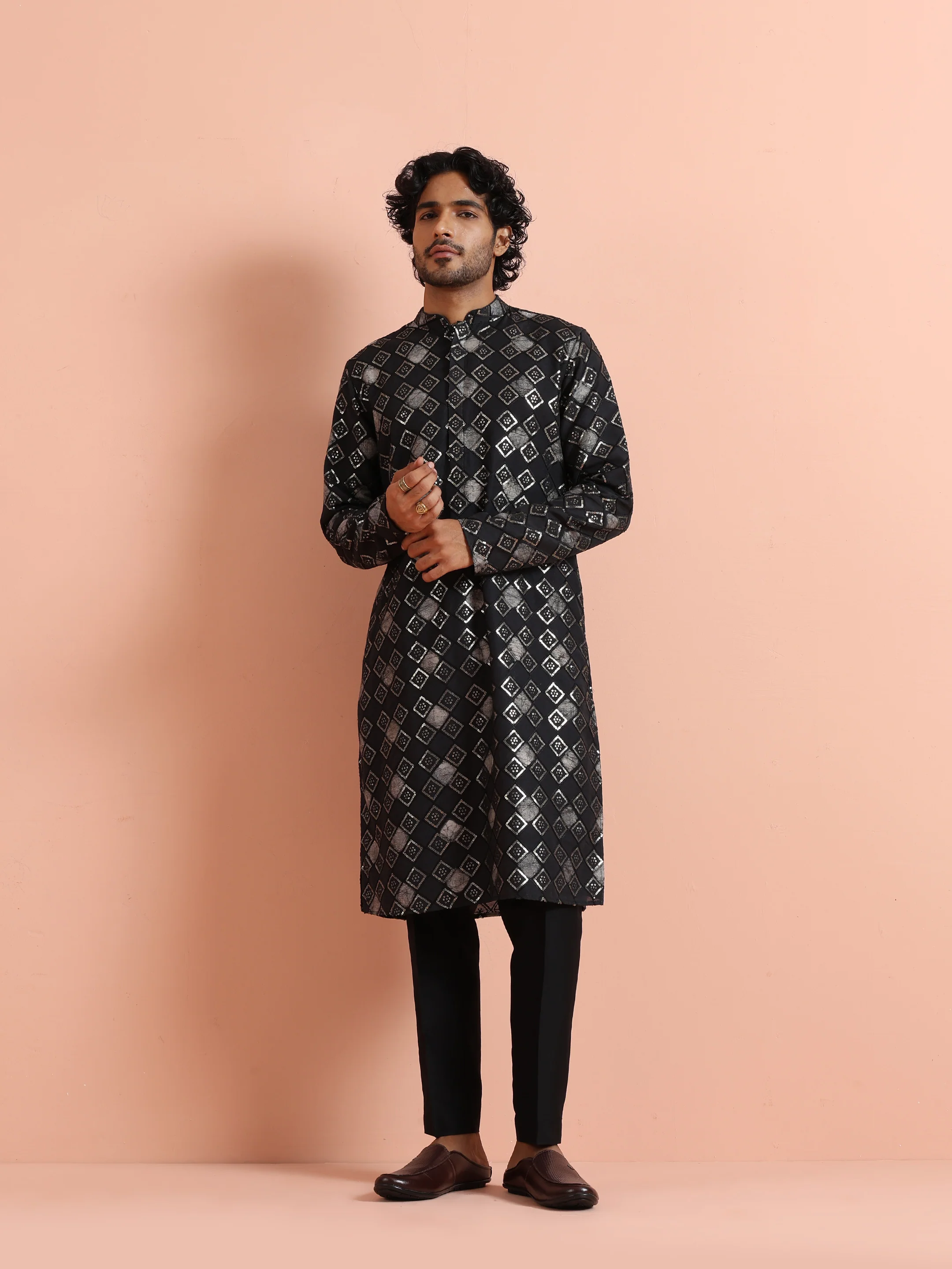 Black Geometric Jacquard Kurta - Image 8
