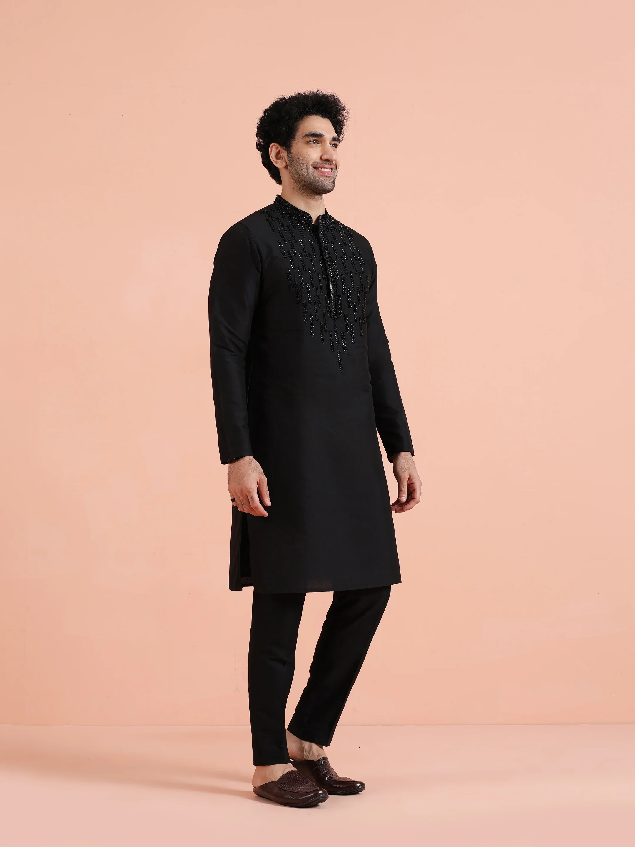 Black Kurta with Bead Embellishments - Image 3