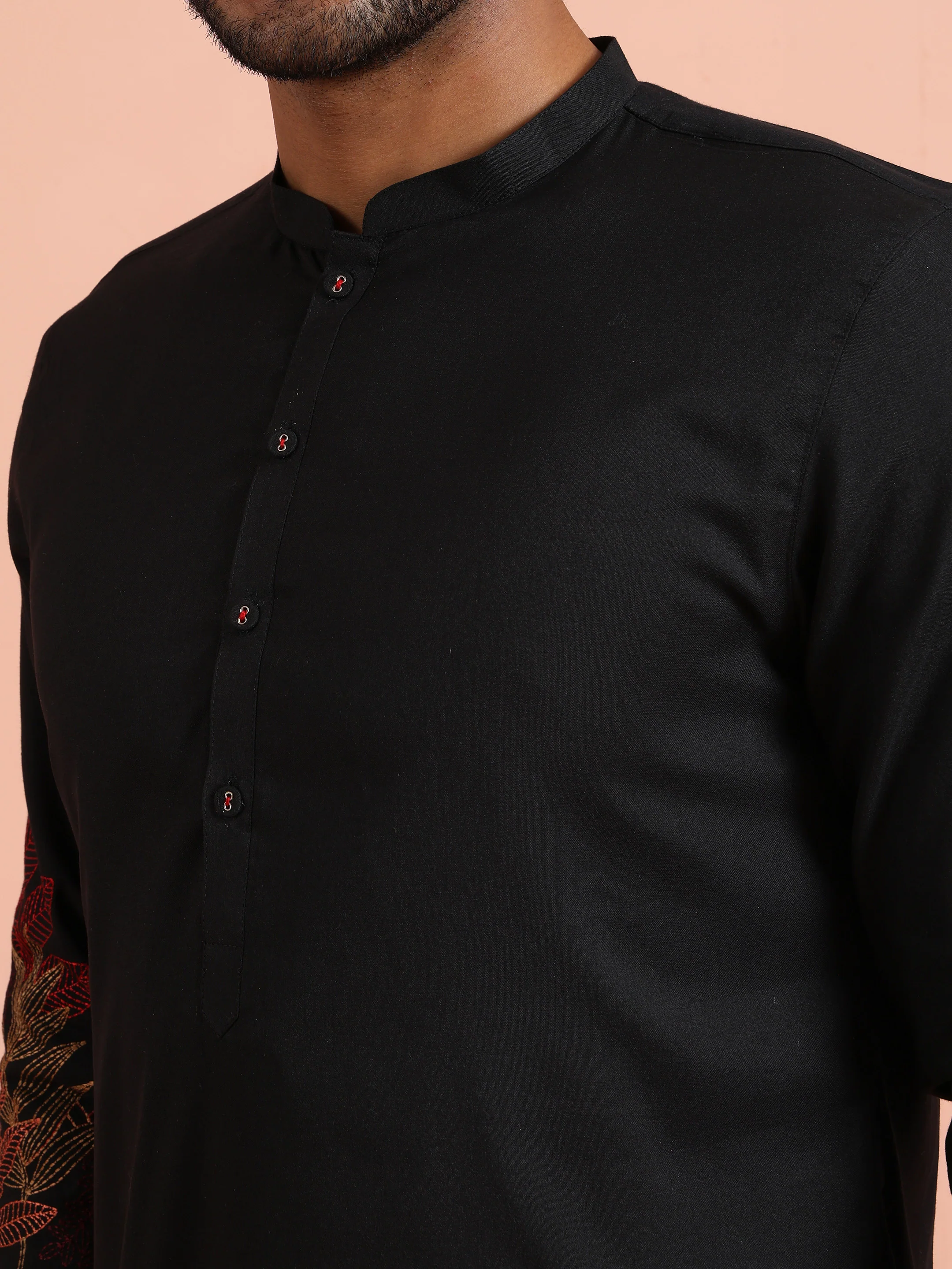 Black Kurta with Red Embroidery - Image 5
