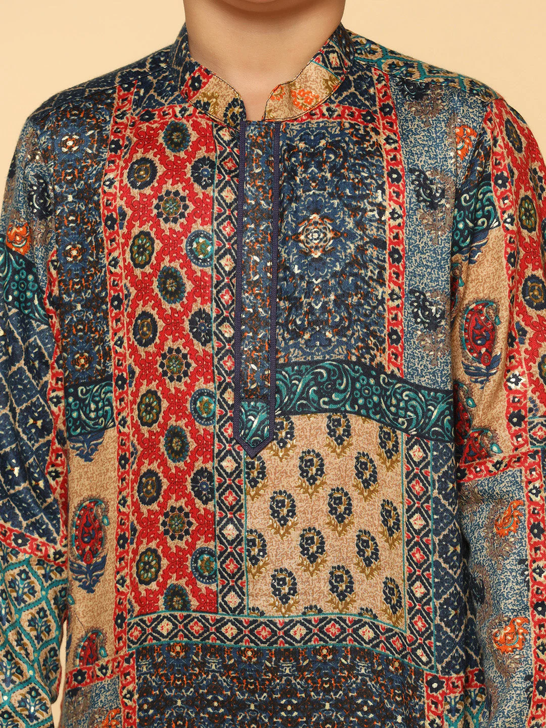 Black Multicolor Cotton Blend Printed Kurta Dhoti Set - Image 5