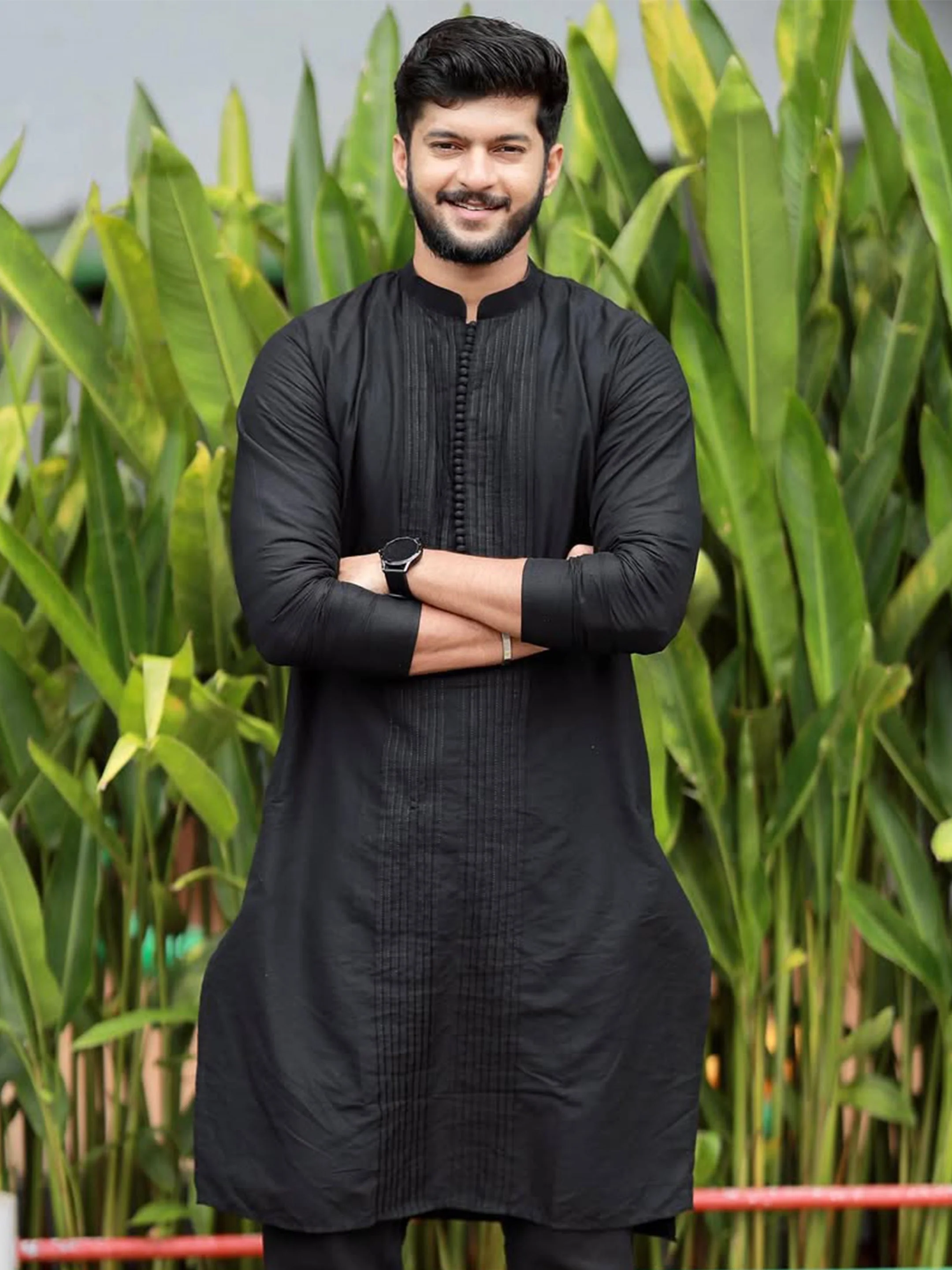 Black Pintuck Cotton Silk Kurta