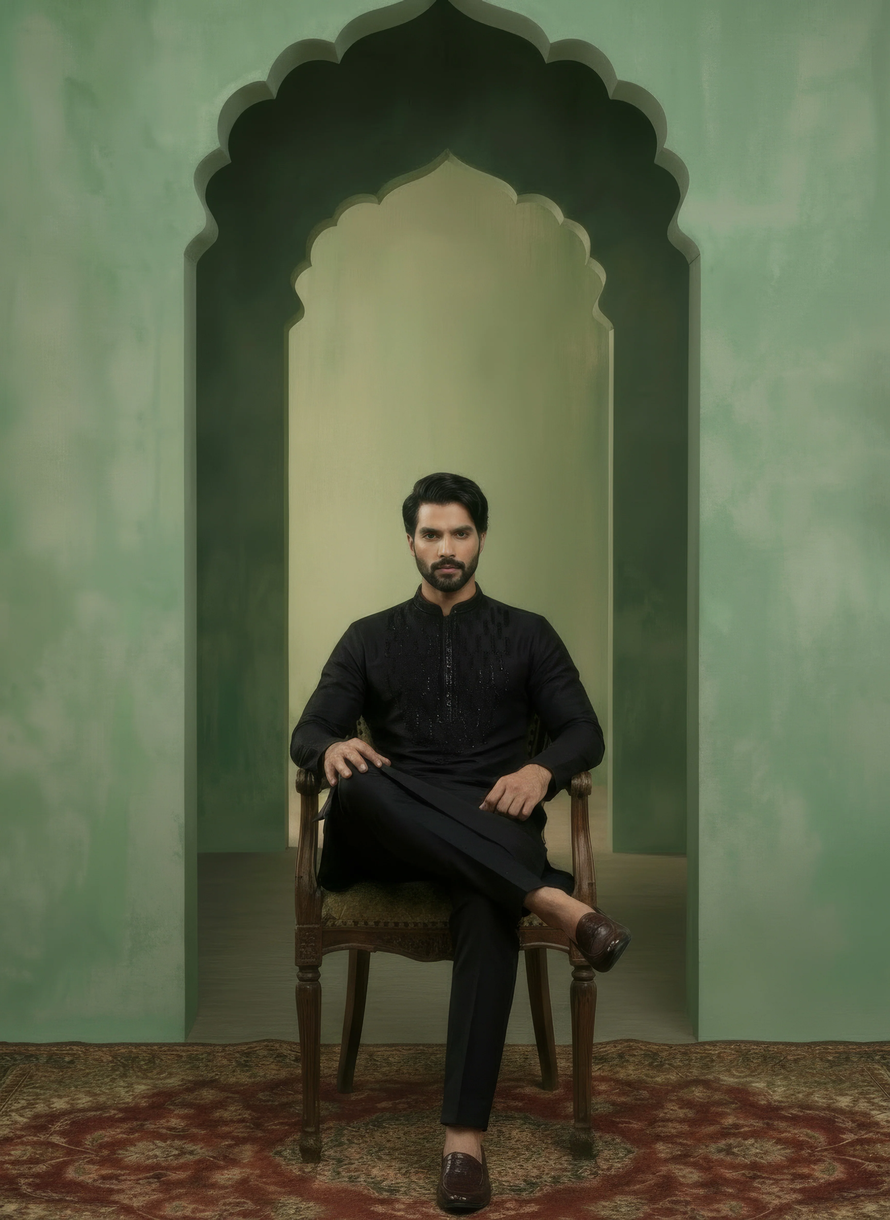 Black Poly Silk Embellished Kurta Trouser Set
