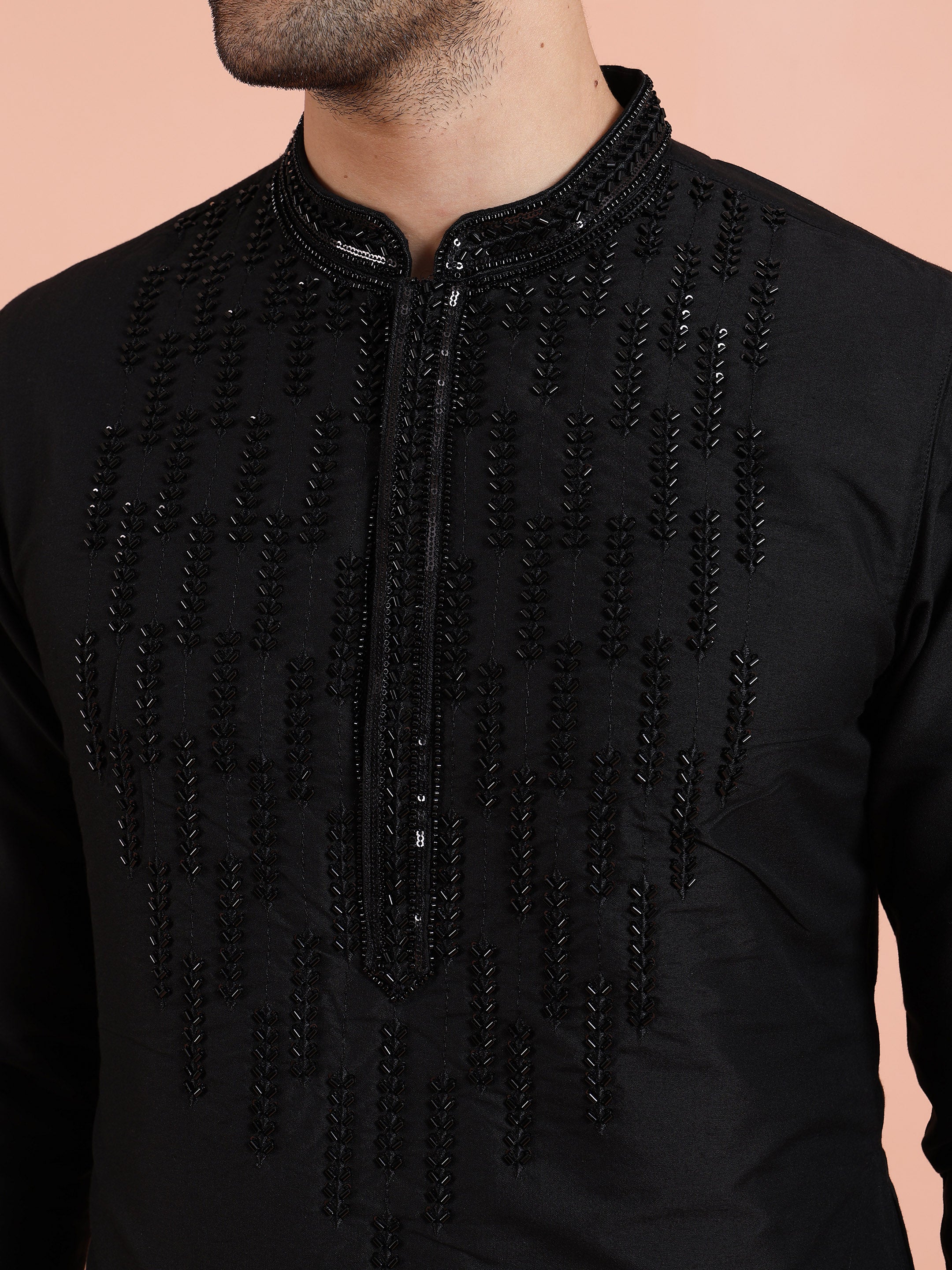 Black Poly Silk Embellished Long Kurta - Image 5