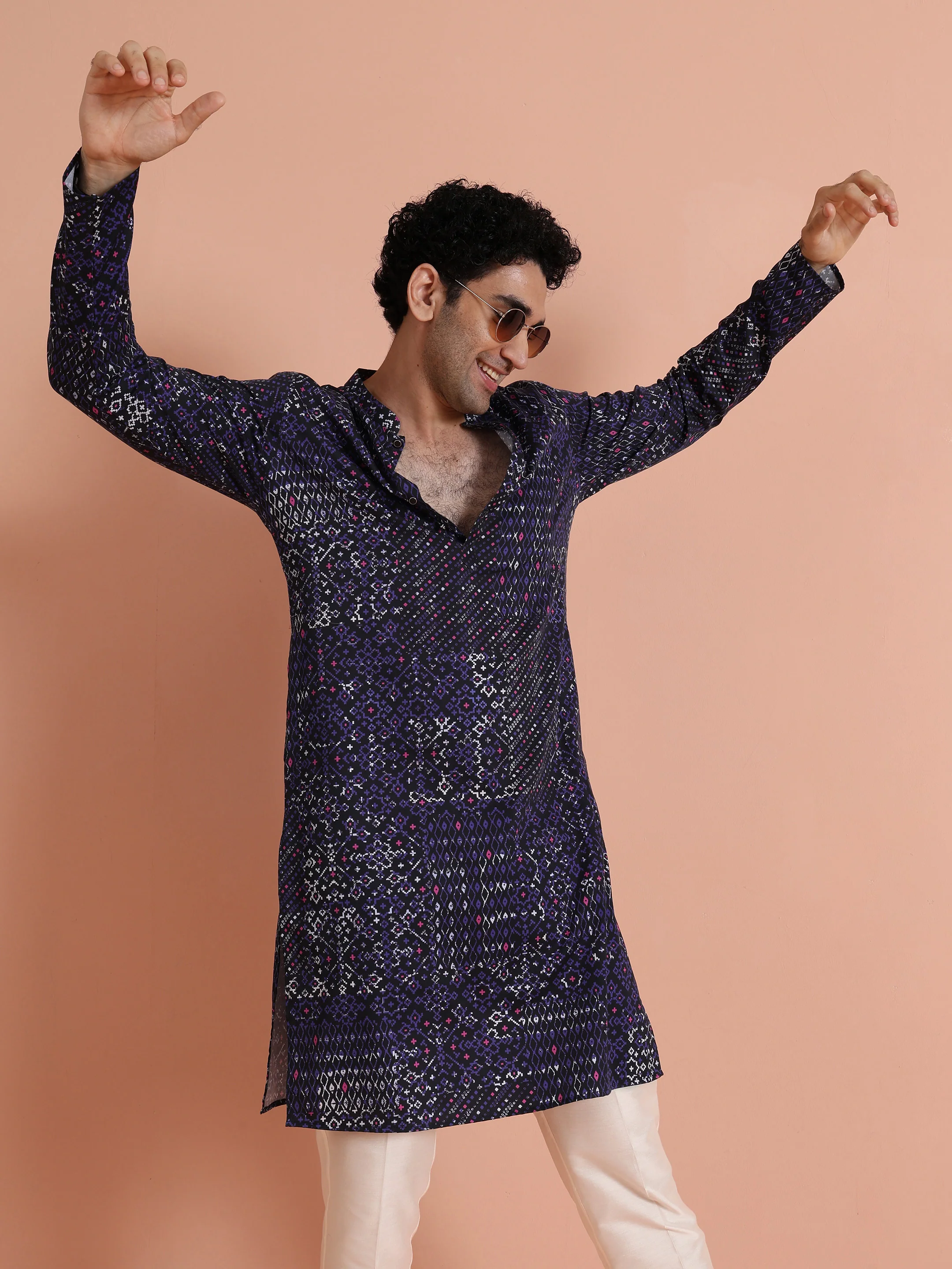 Black & Purple Geometric Printed