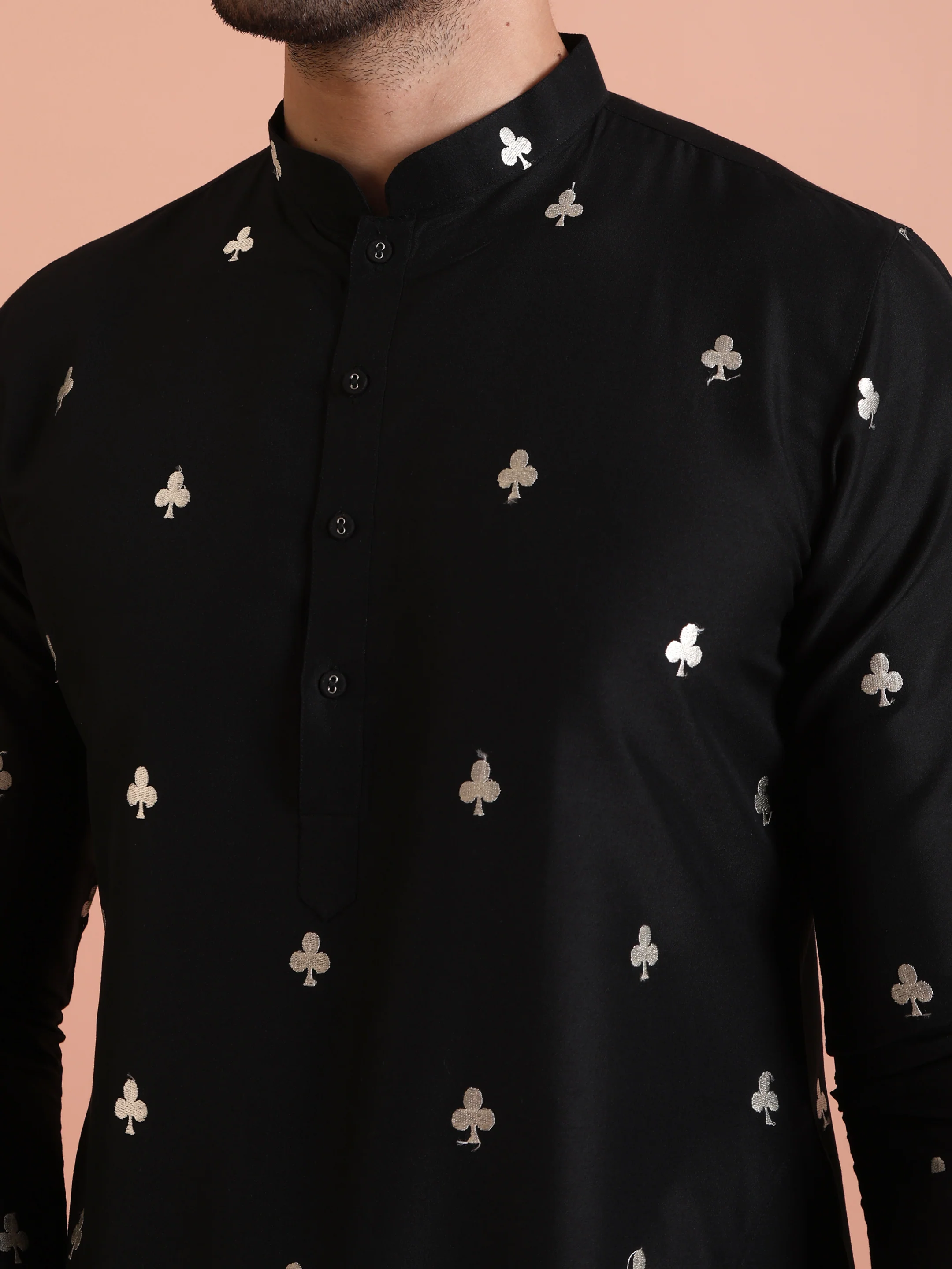 Black Silk Blend Embroidered Kurta Trouser Set - Image 5
