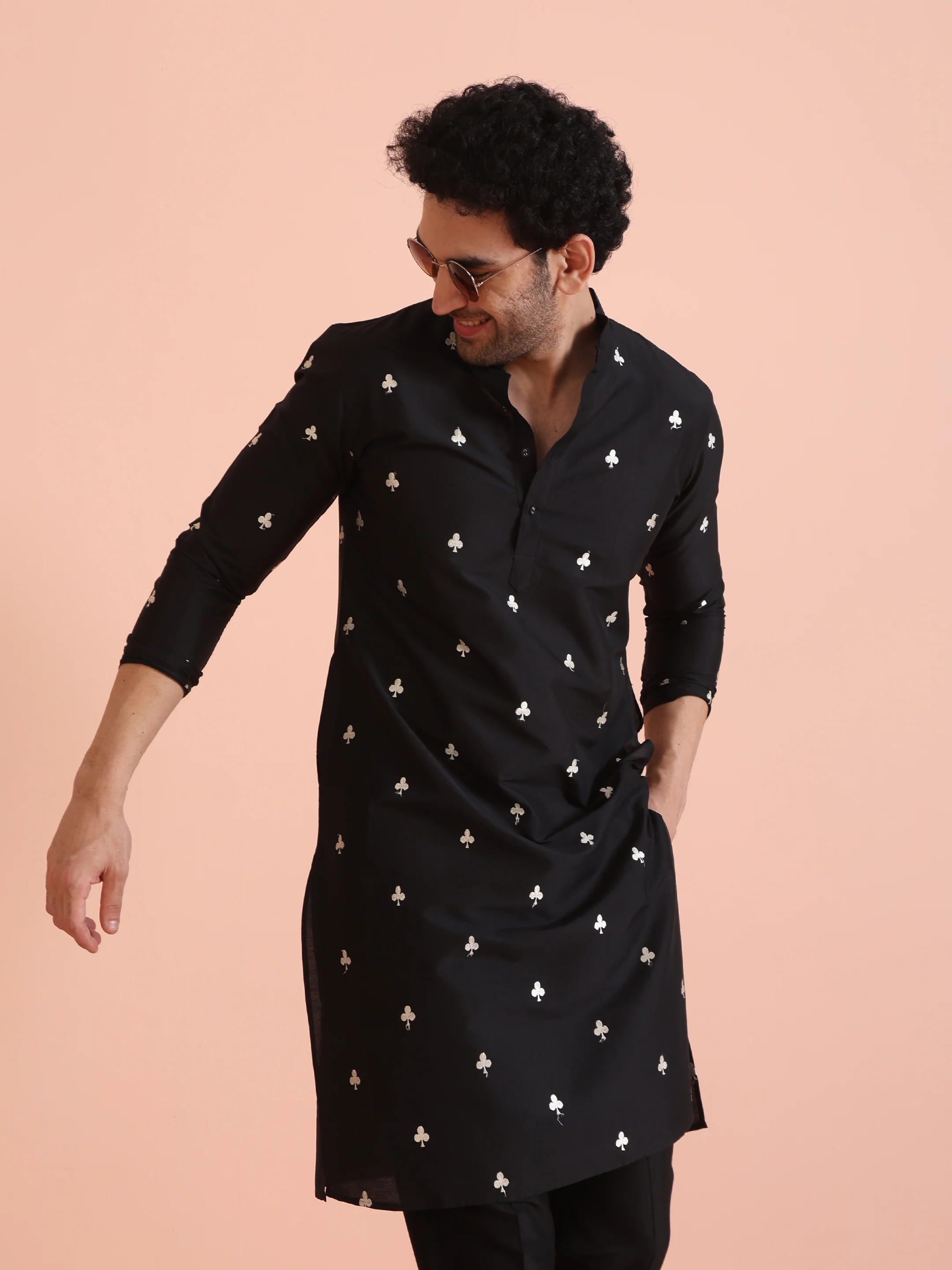 Black Silk Blend Embroidered Long Kurta - Image 8