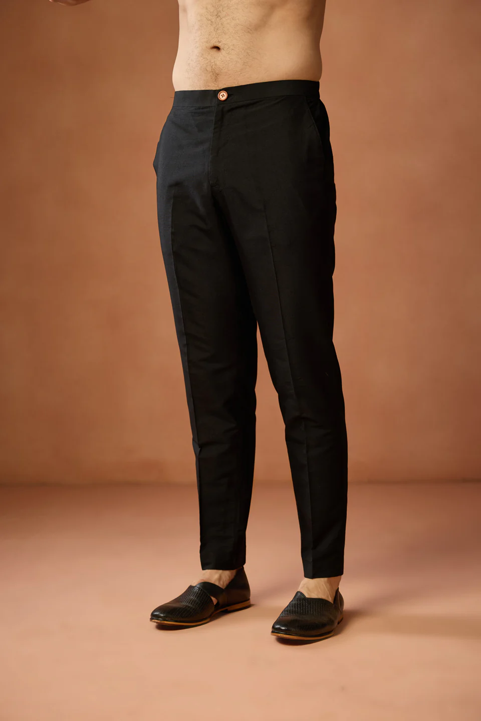 Black Silk Blend Solid Mid Kurta Trouser Set - Image 6