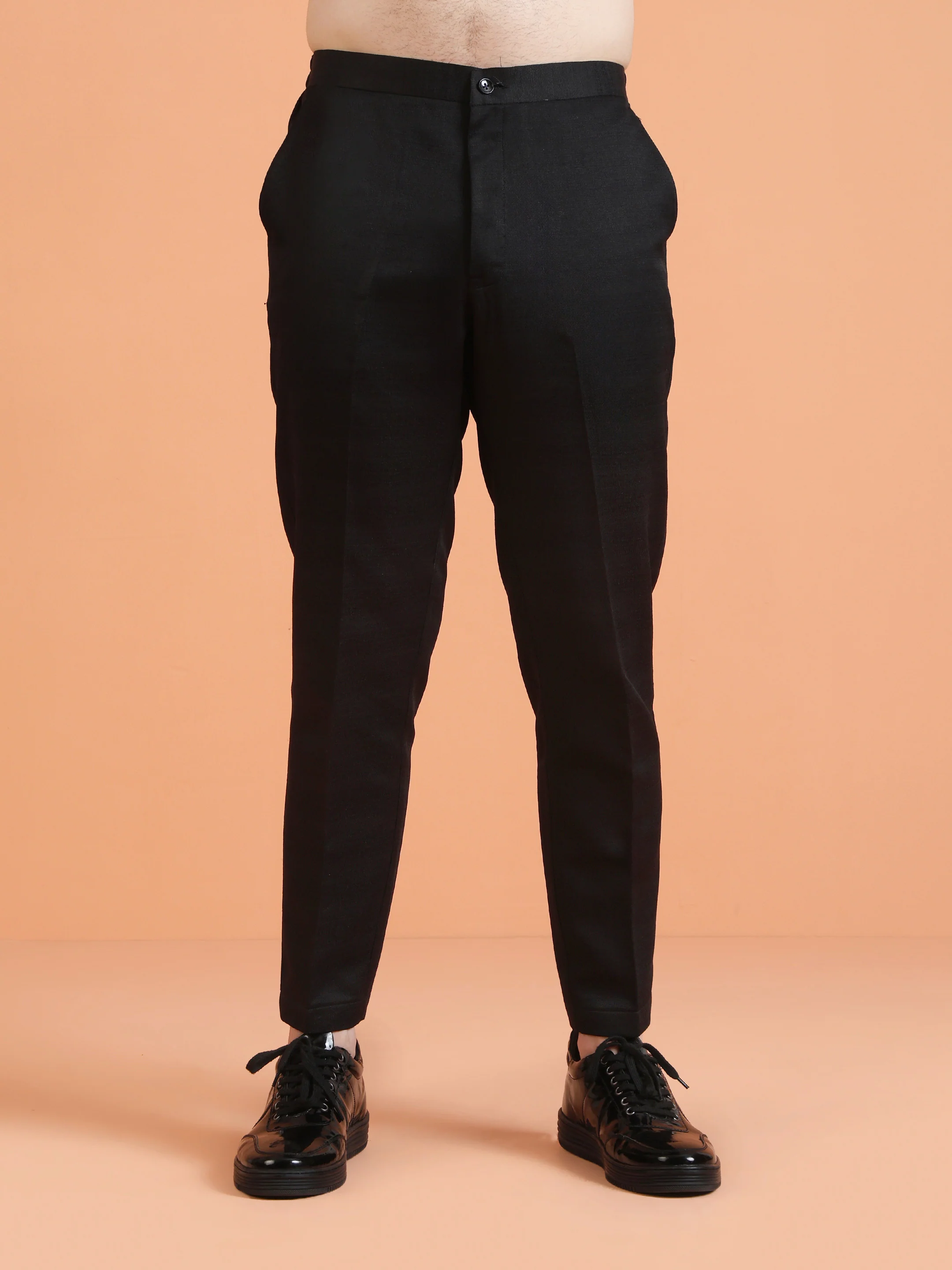 Black Silk Blend Solid Trouser