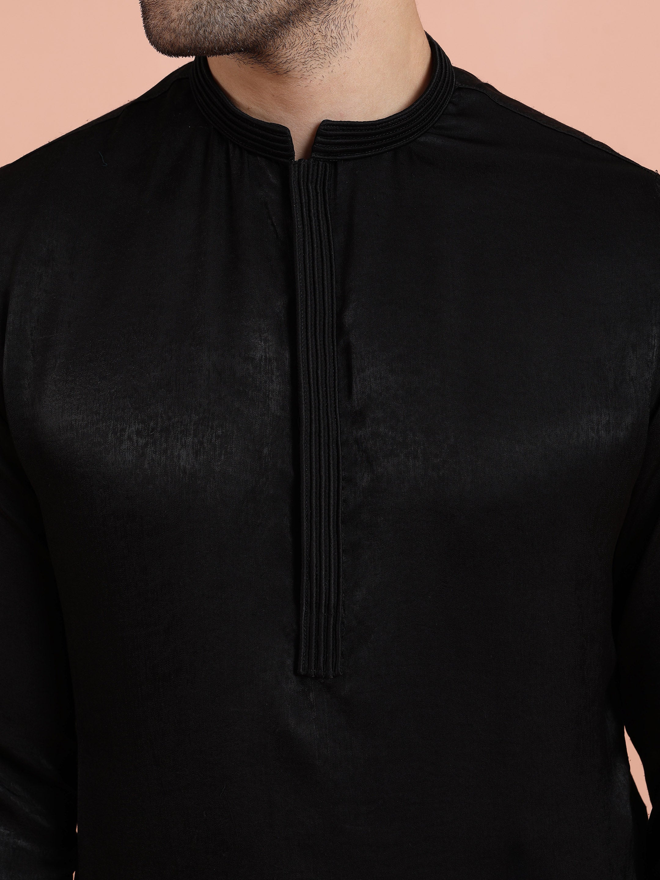 Black Solid Cotton Kurta Trouser Set - Image 5