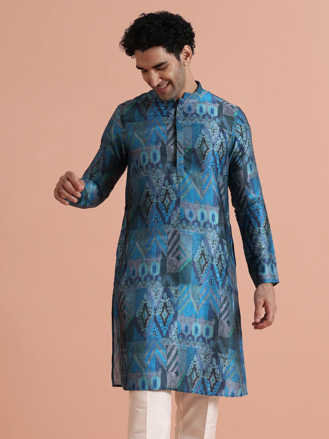 Blue Geometric Printed Kurta