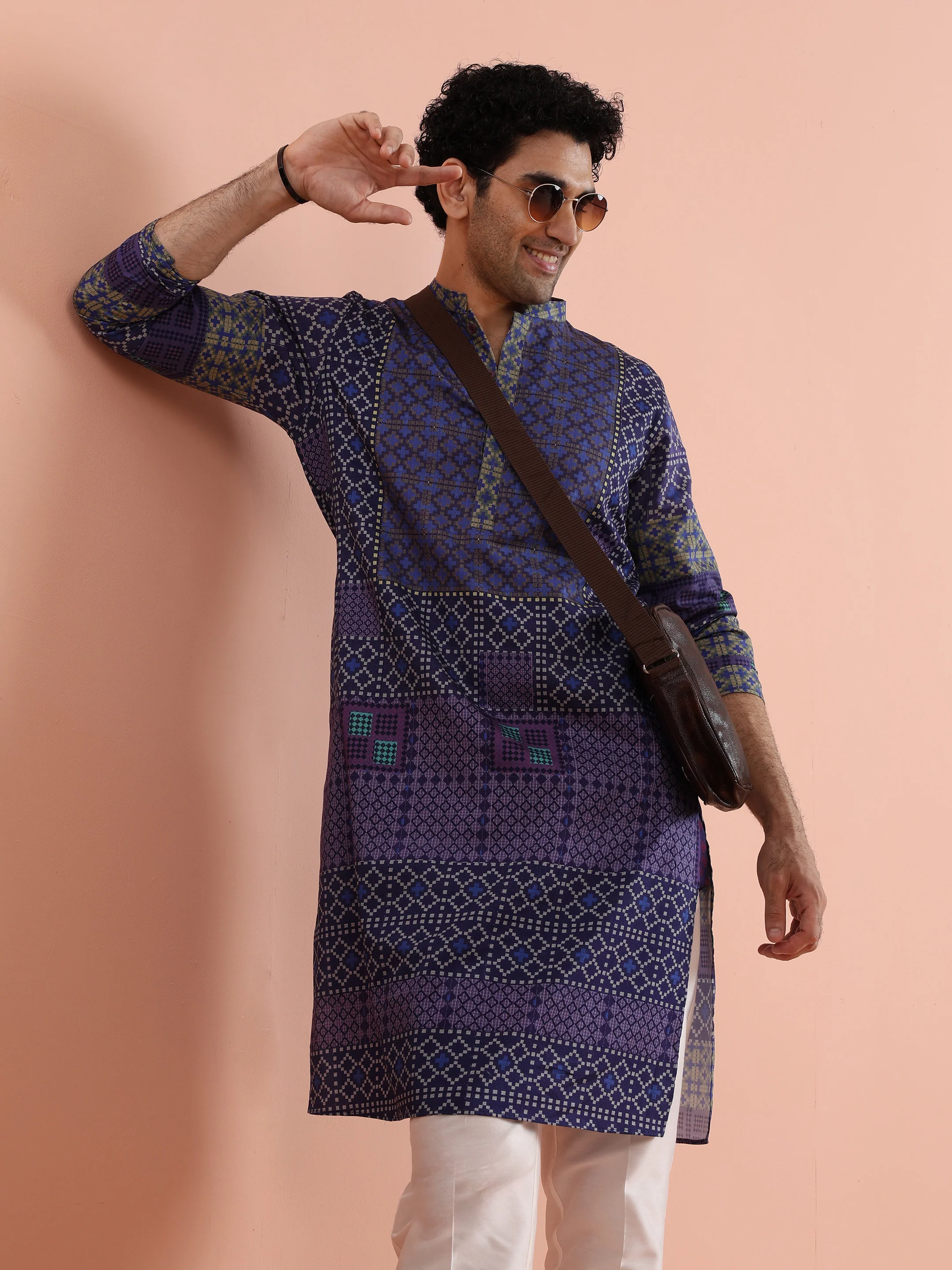 Blue Geometric Printed Kurta