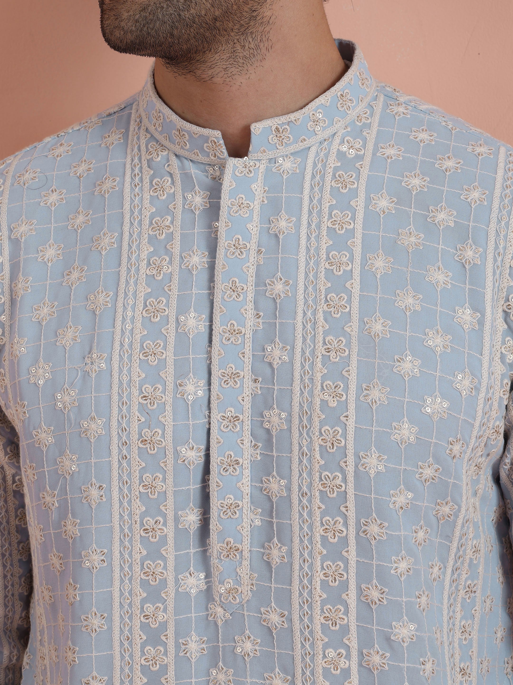 Blue Georgette Embroidered Kurta Trouser Set - Image 5