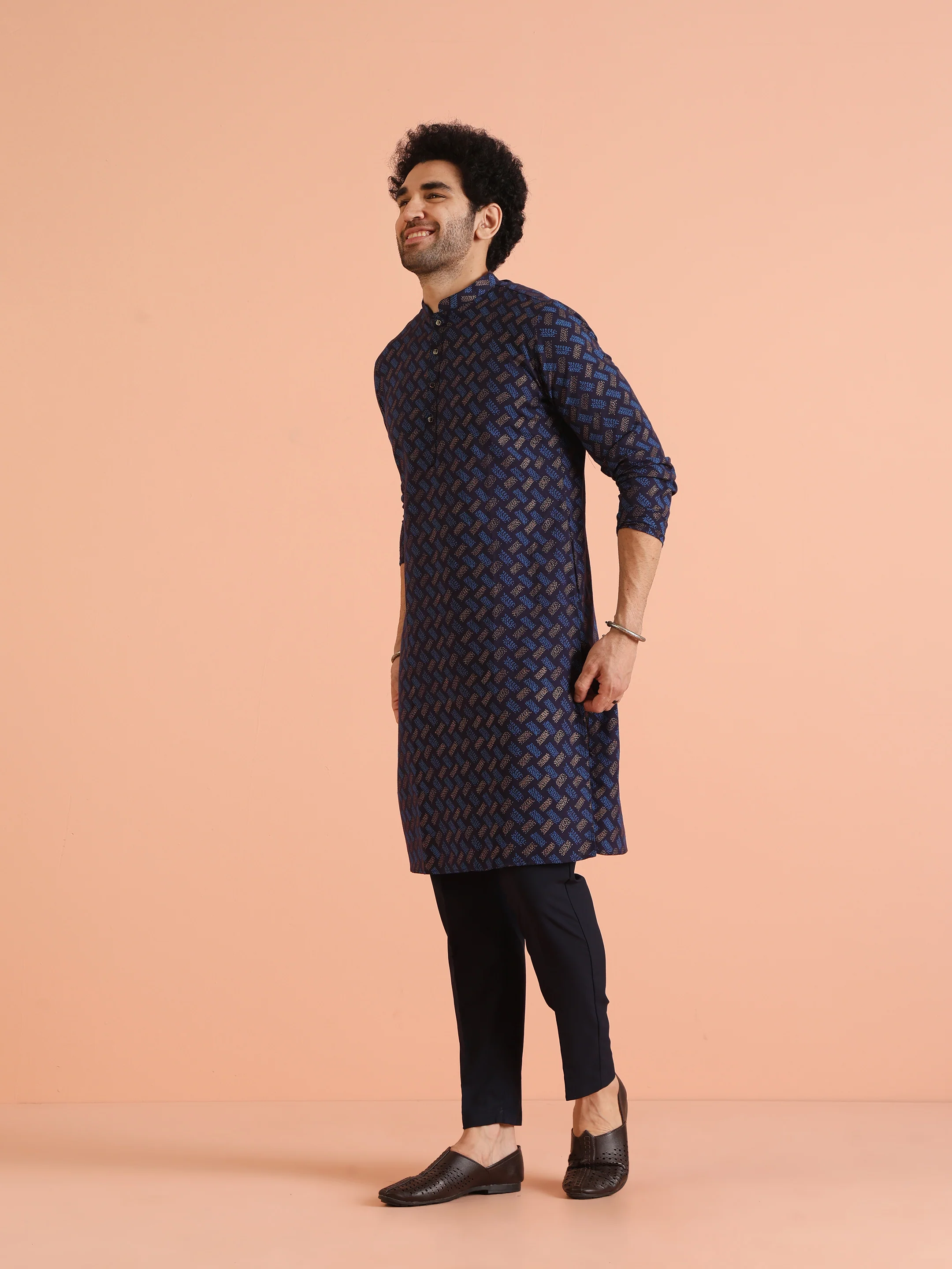 Blue Pure Cotton Printed Kurta Trouser Set - Image 2