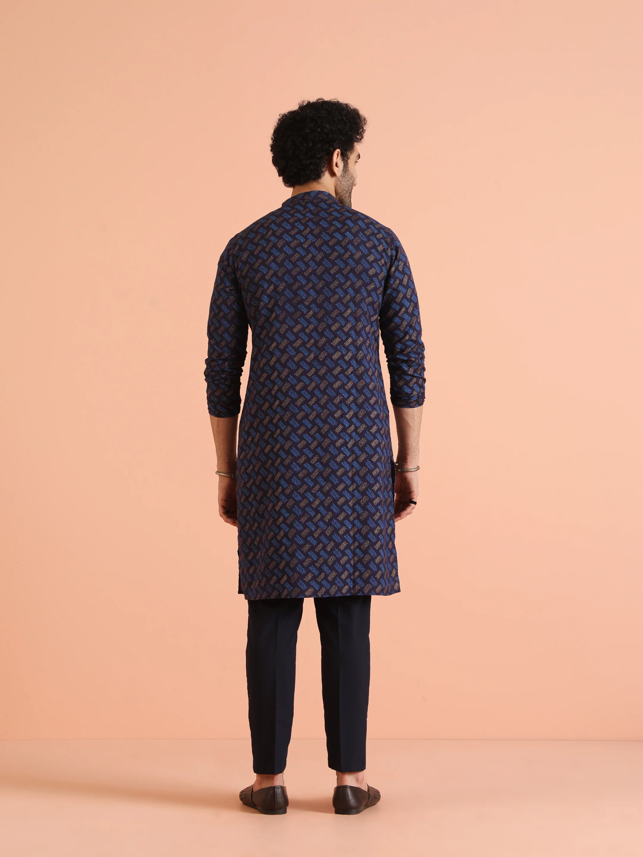 Blue Pure Cotton Printed Kurta Trouser Set - Image 4