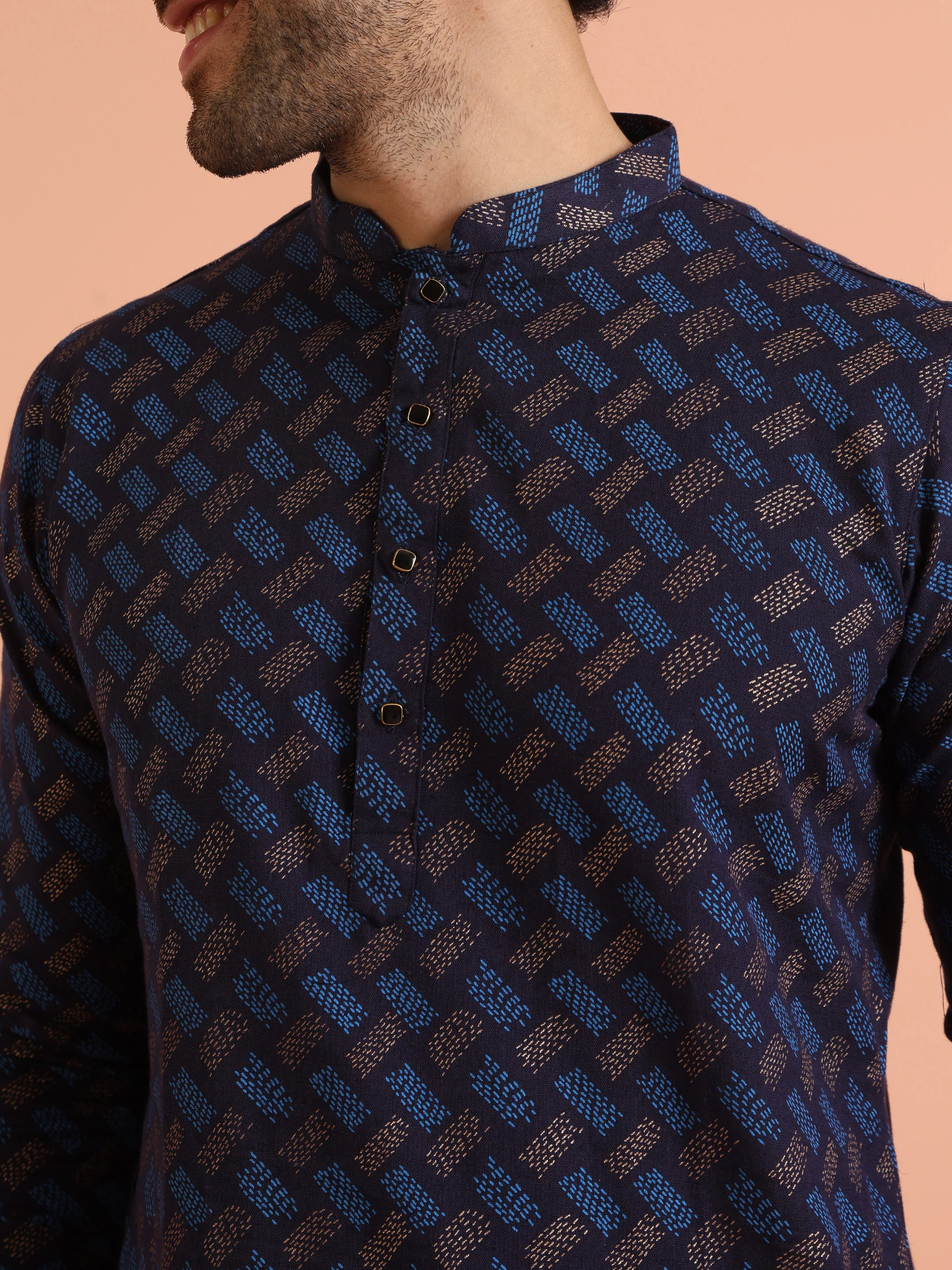 Blue Pure Cotton Printed Kurta Trouser Set - Image 5