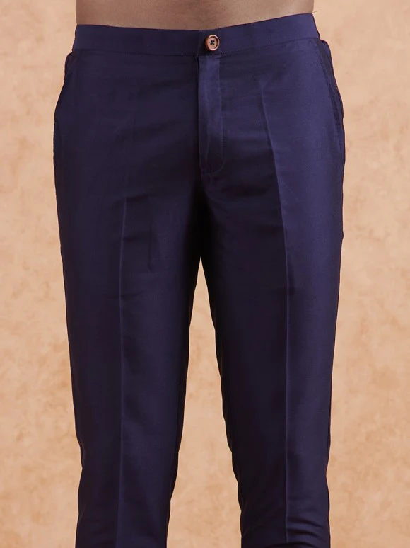 Navy Front Open Brooch Jacket Kurta Set - Image 9