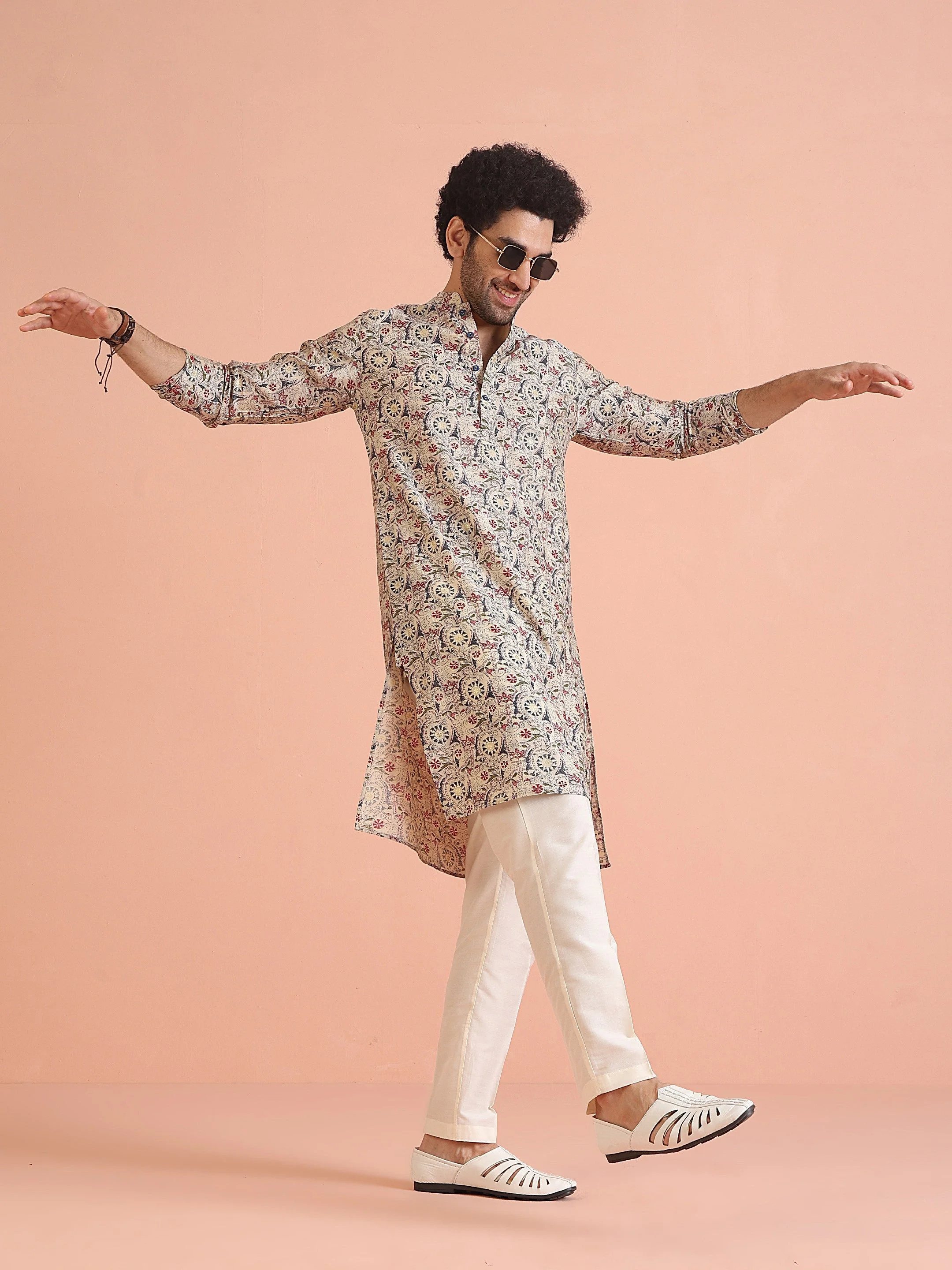 Multicolor Cotton Printed Kurta Trouser Set