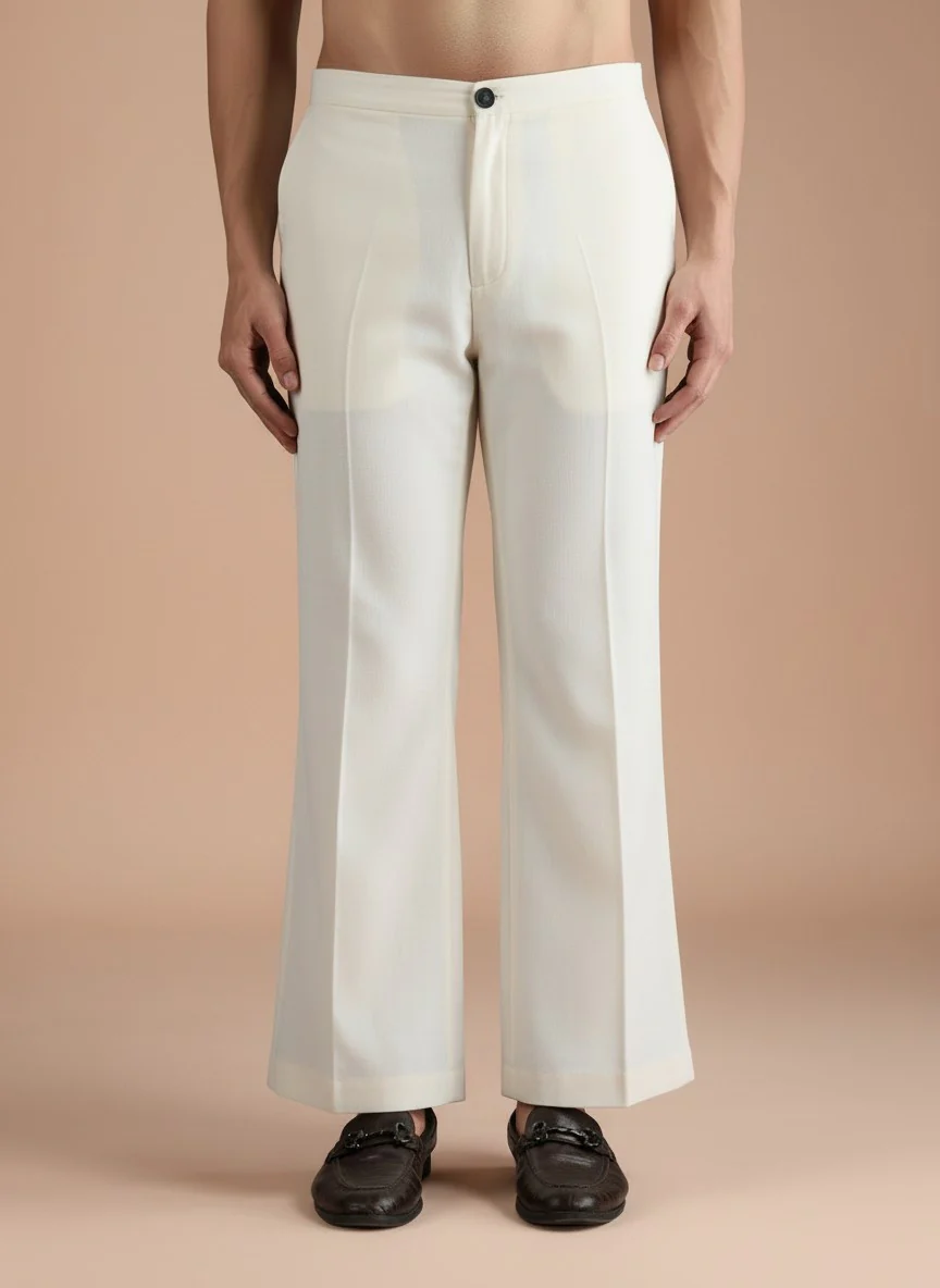 Cream Cotton Silk Textured Mid Kurta Jacket Wide Leg Trouser Set - Image 5