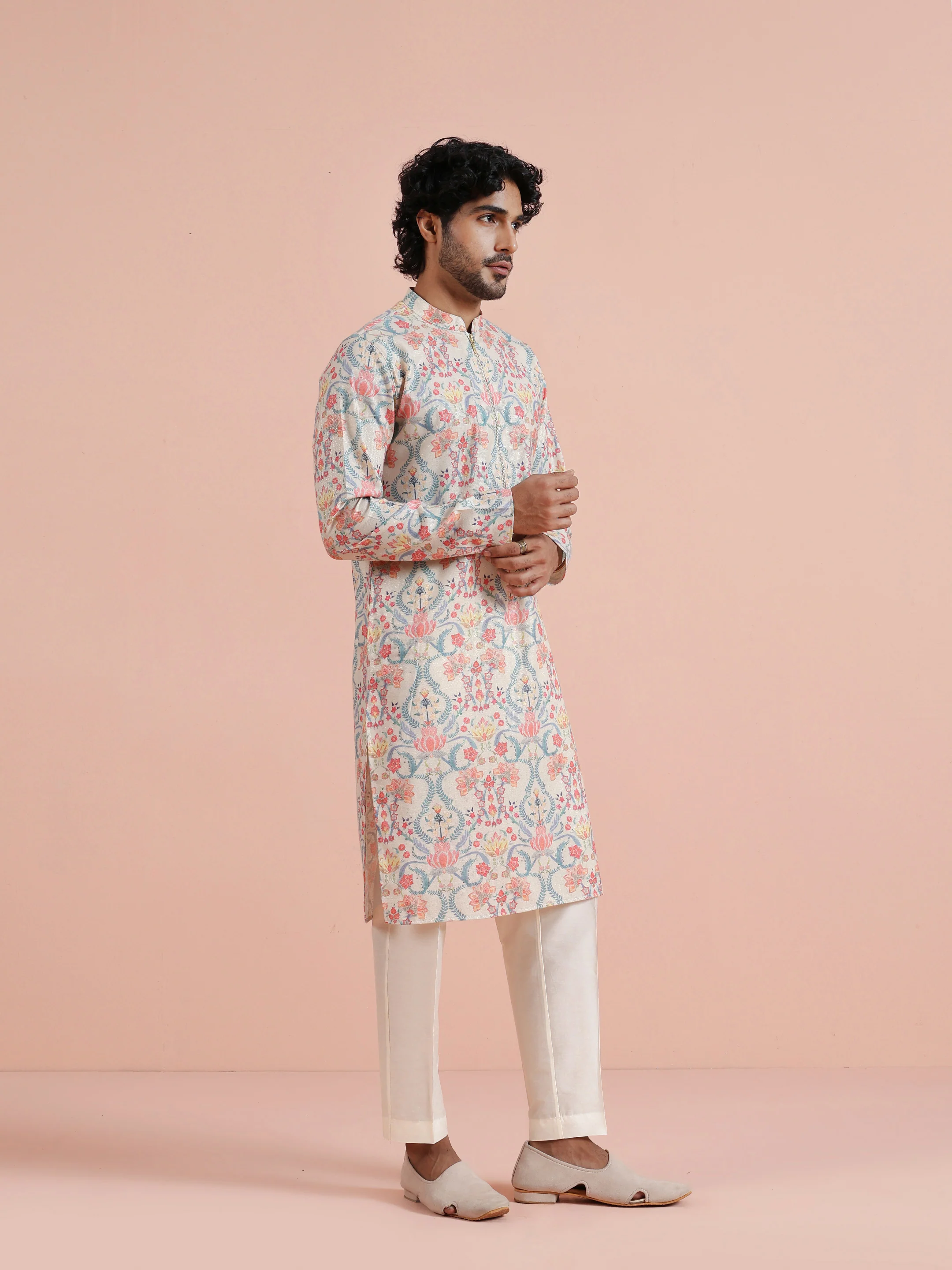 Cream Multicolor Printed Kurta Trouser Set - Image 2