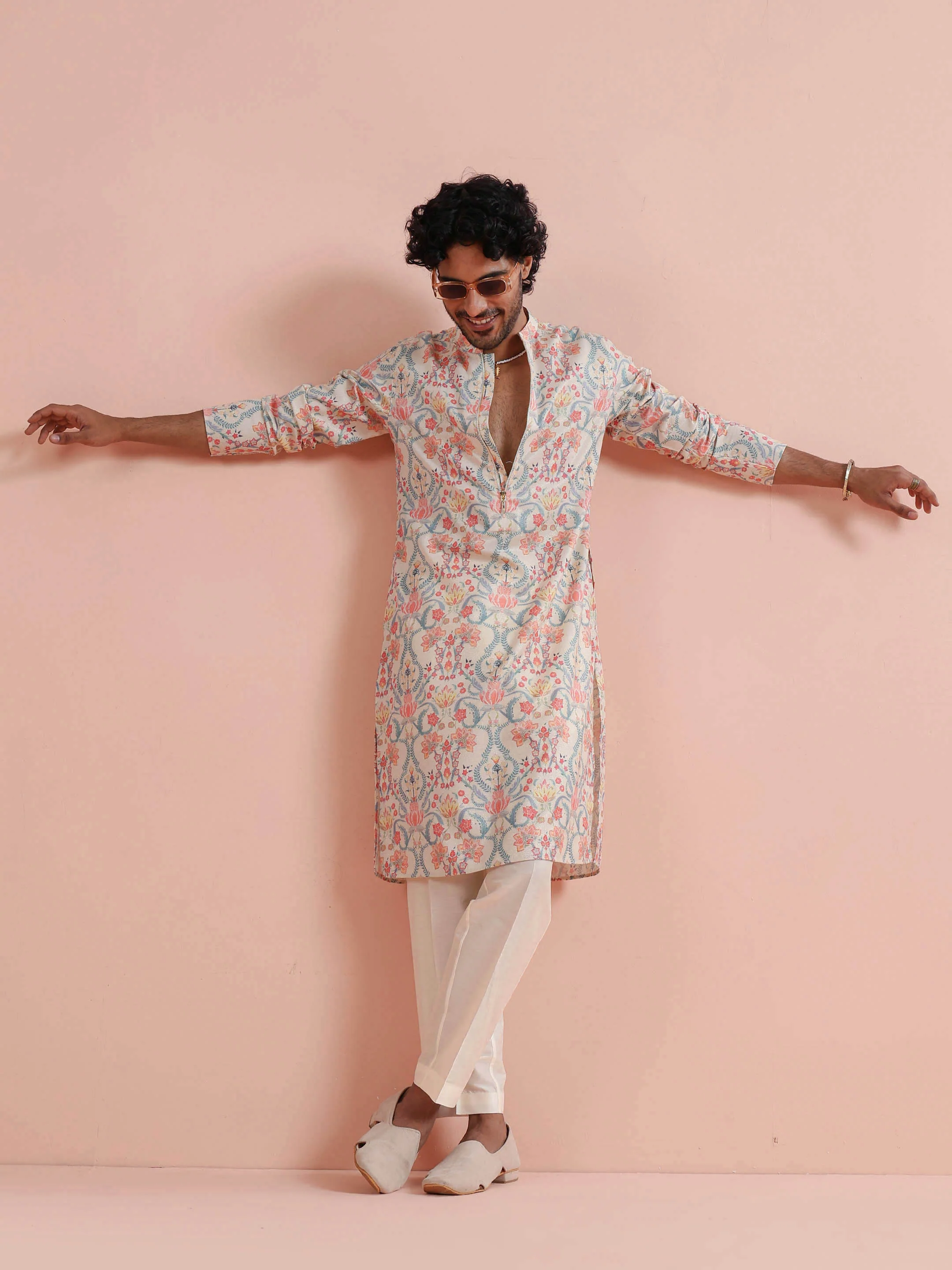 Cream Multicolor Printed Kurta Trouser Set - Image 8