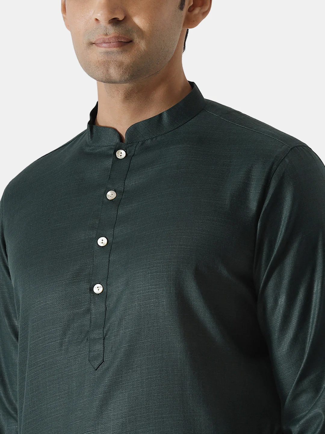 Dark Green Silk Blend Solid Long Kurta - Image 6