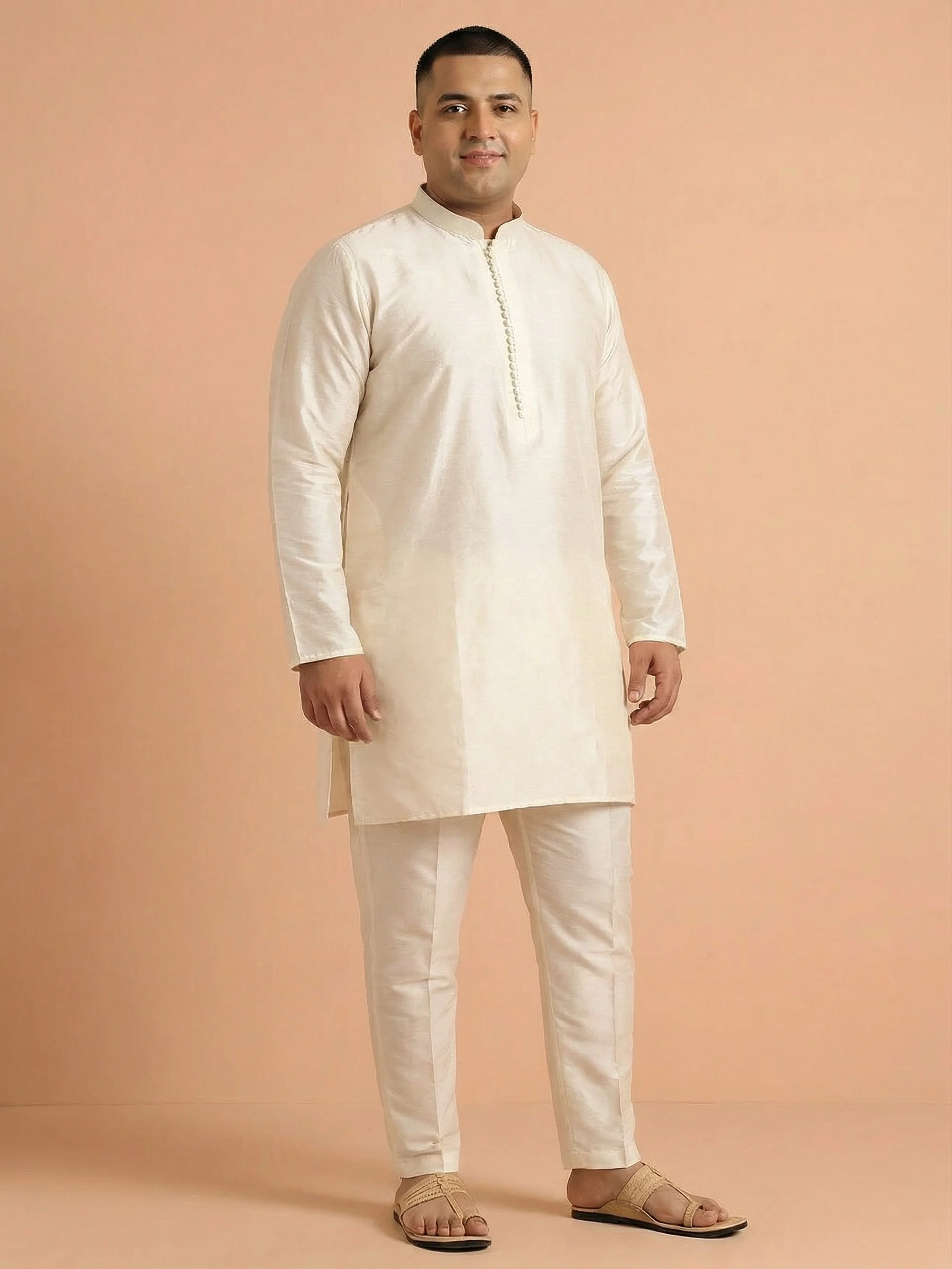 Elegant Off-White Cotton Blend Kurta for Men – Minimalistic Ethnic Wear