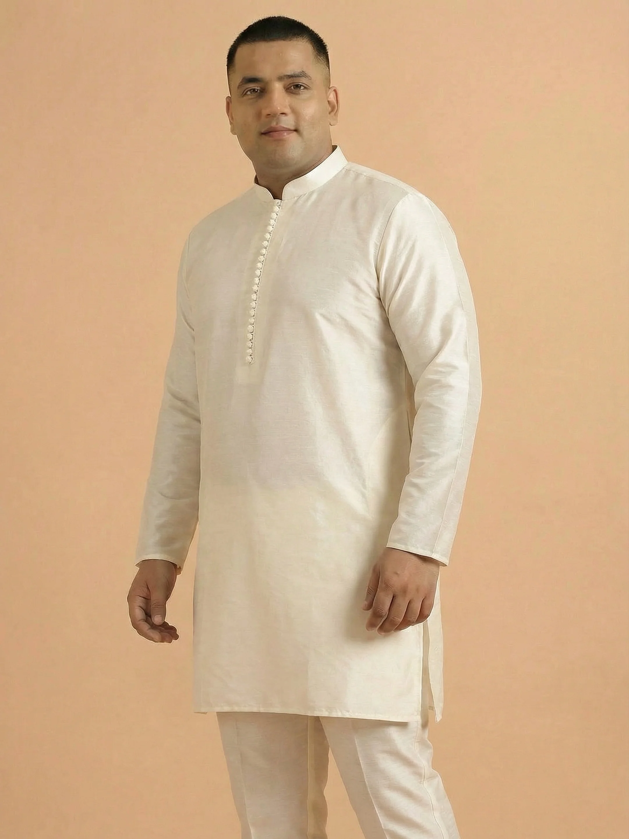 Elegant Off-White Cotton Blend Kurta for Men – Minimalistic Ethnic Wear - Image 4