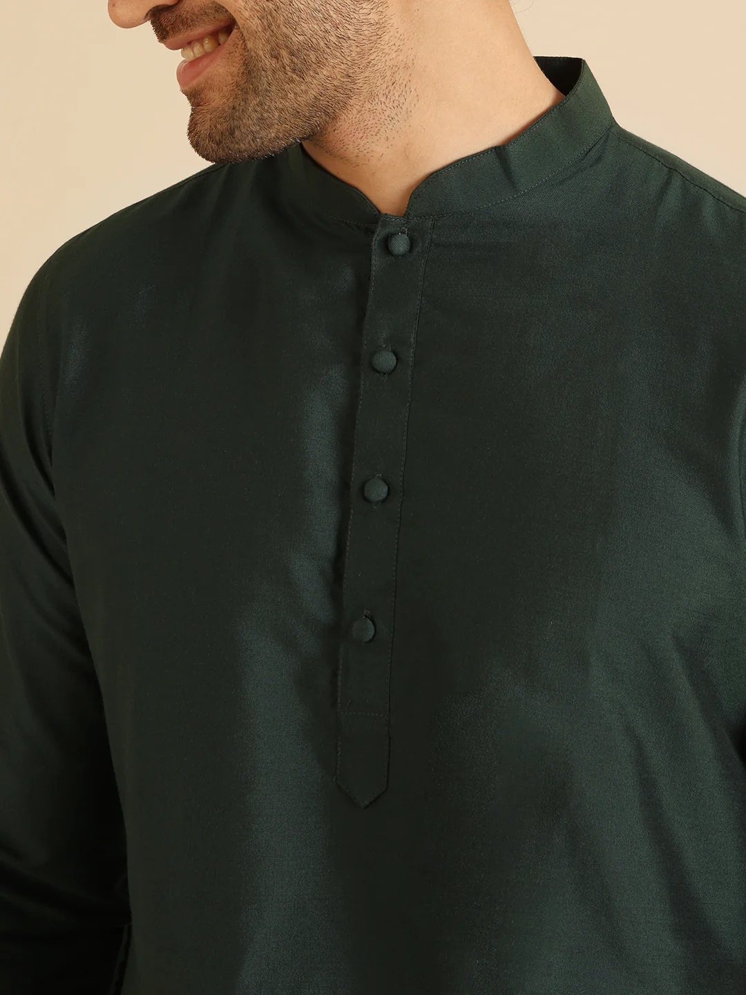 Green Cotton Blend Solid Kurta Churidar Set - Image 5