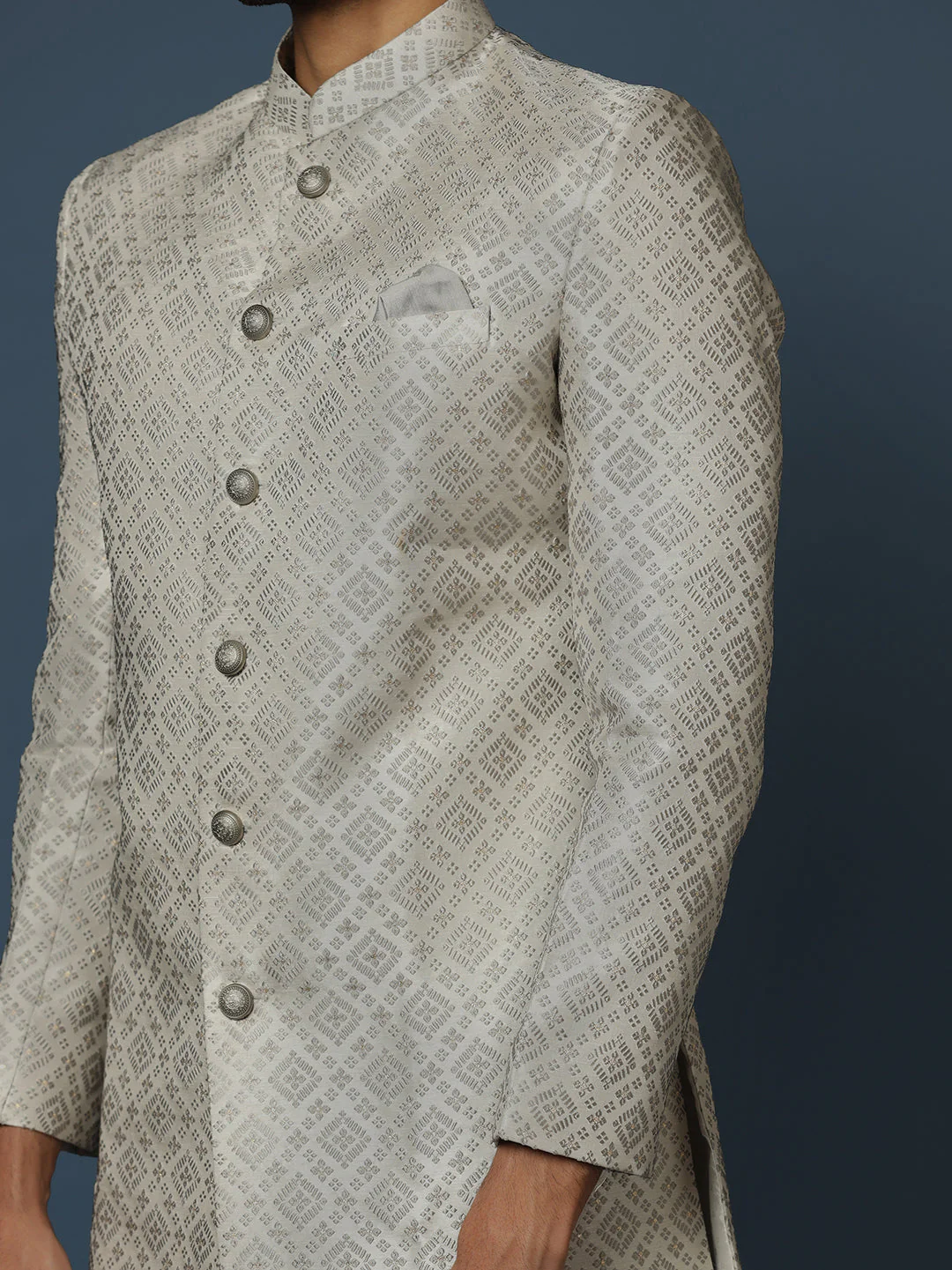 Grey Textured Sherwani Churidar Set - Image 4