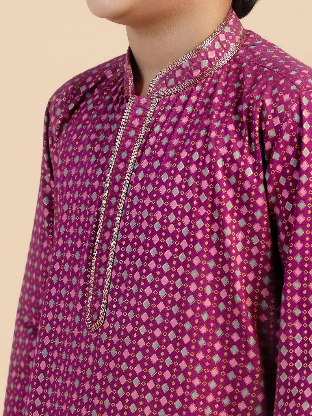 Hot Pink Cotton Blend Printed Kurta Dhoti Set - Image 5