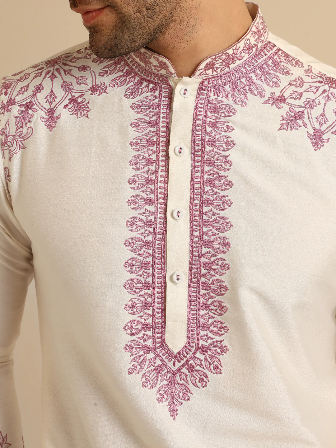 Ivory Embroidered Kurta Trouser Set - Image 4