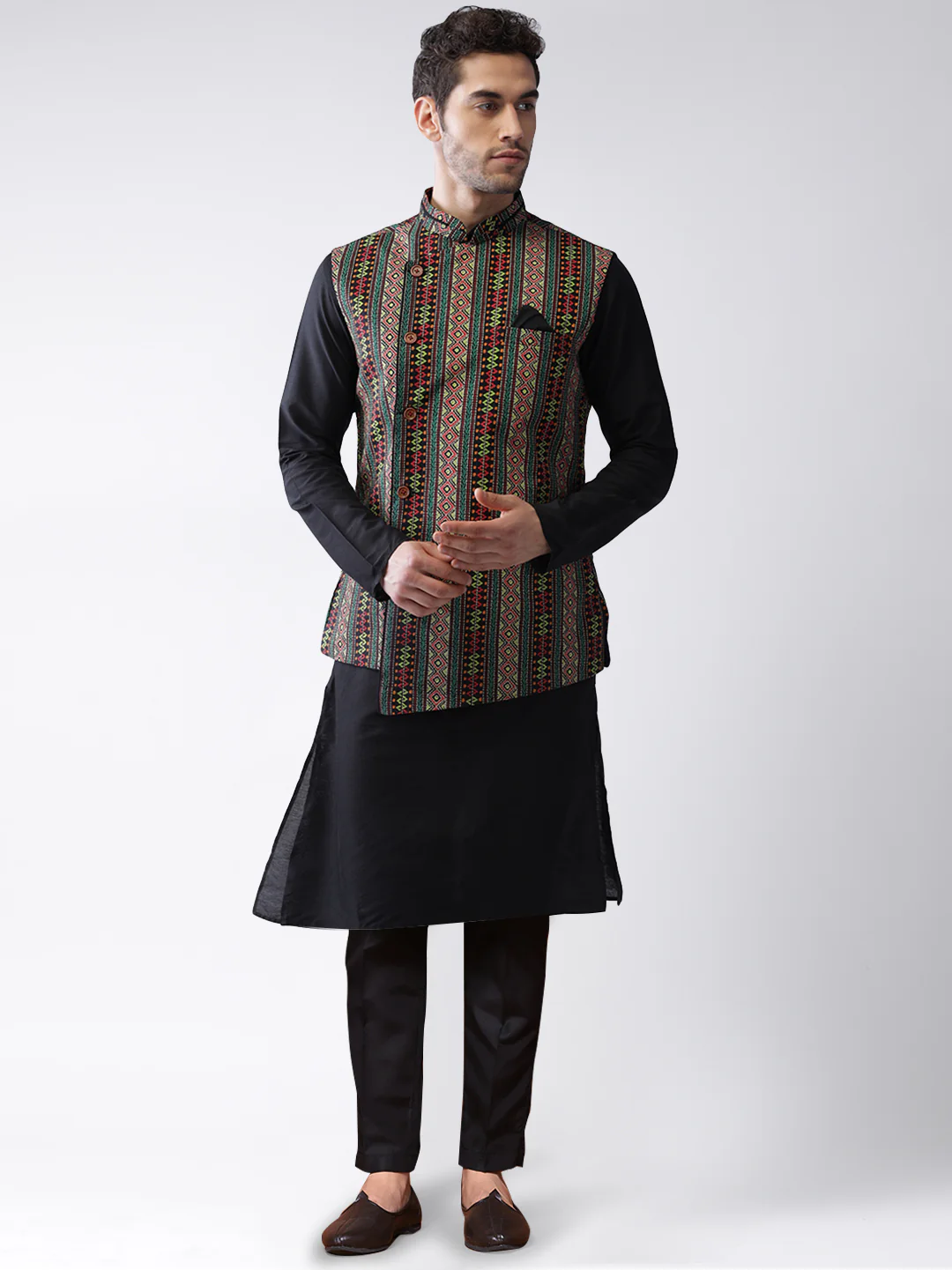 Kisah Men's Multi-Color Kurta Jacket Trousers Set