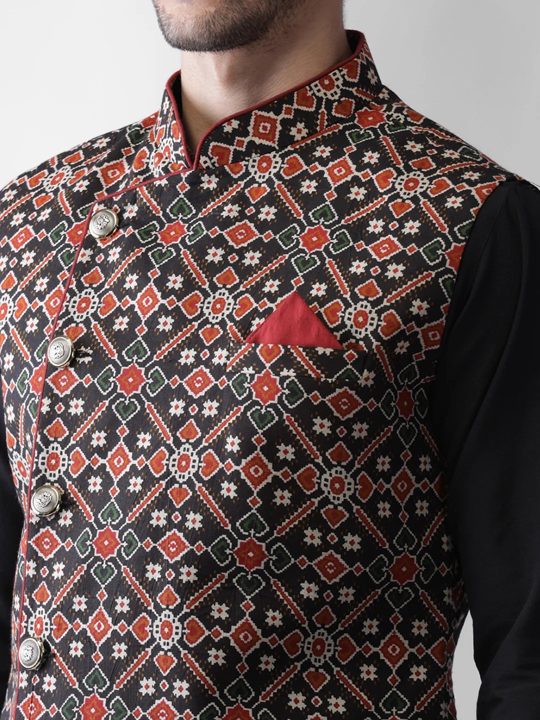 Kisah Men's Black Kurta Jacket Trousers Set - Image 5